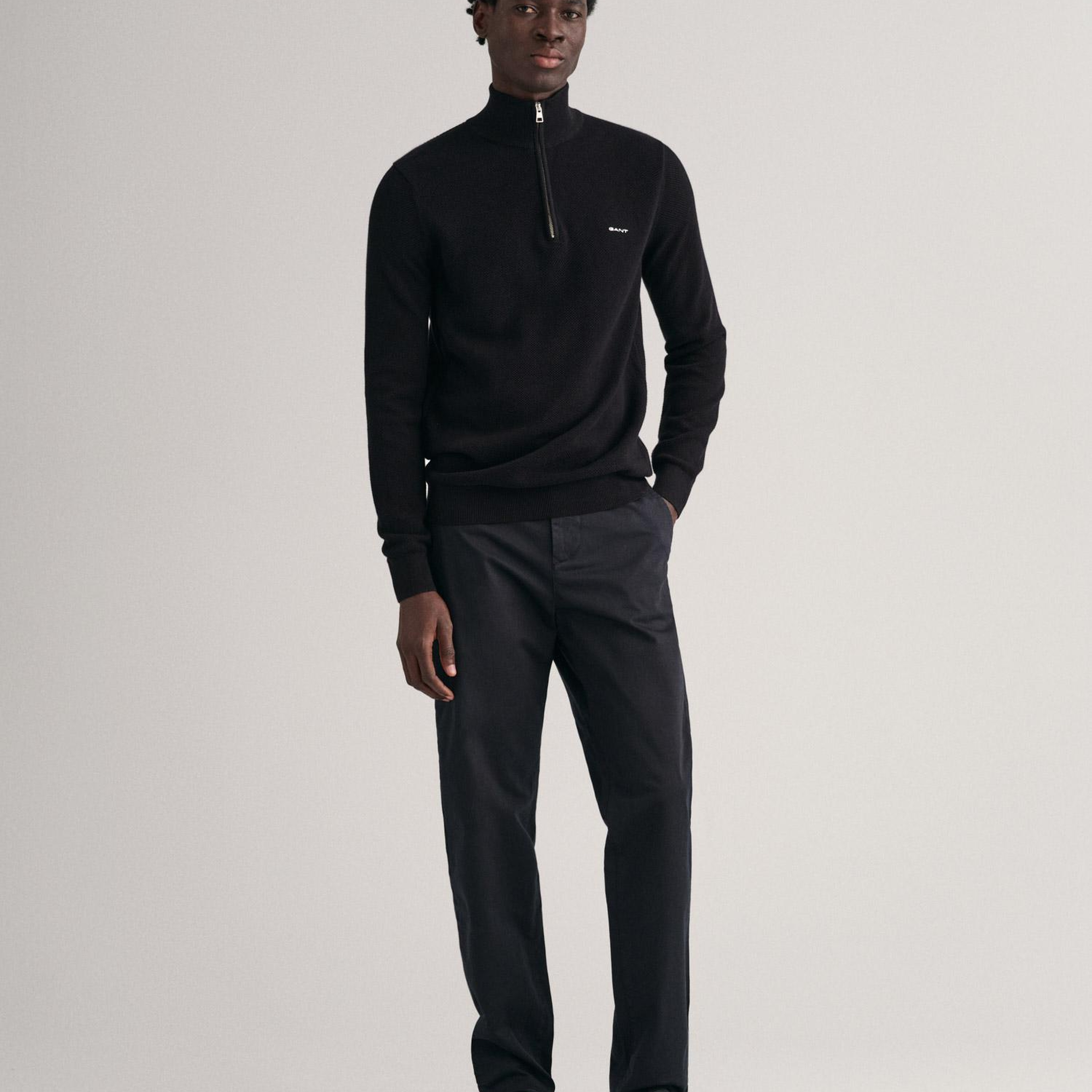 GANT Erkek Siyah Regular Fit Yarım Fermuarlı Kazak