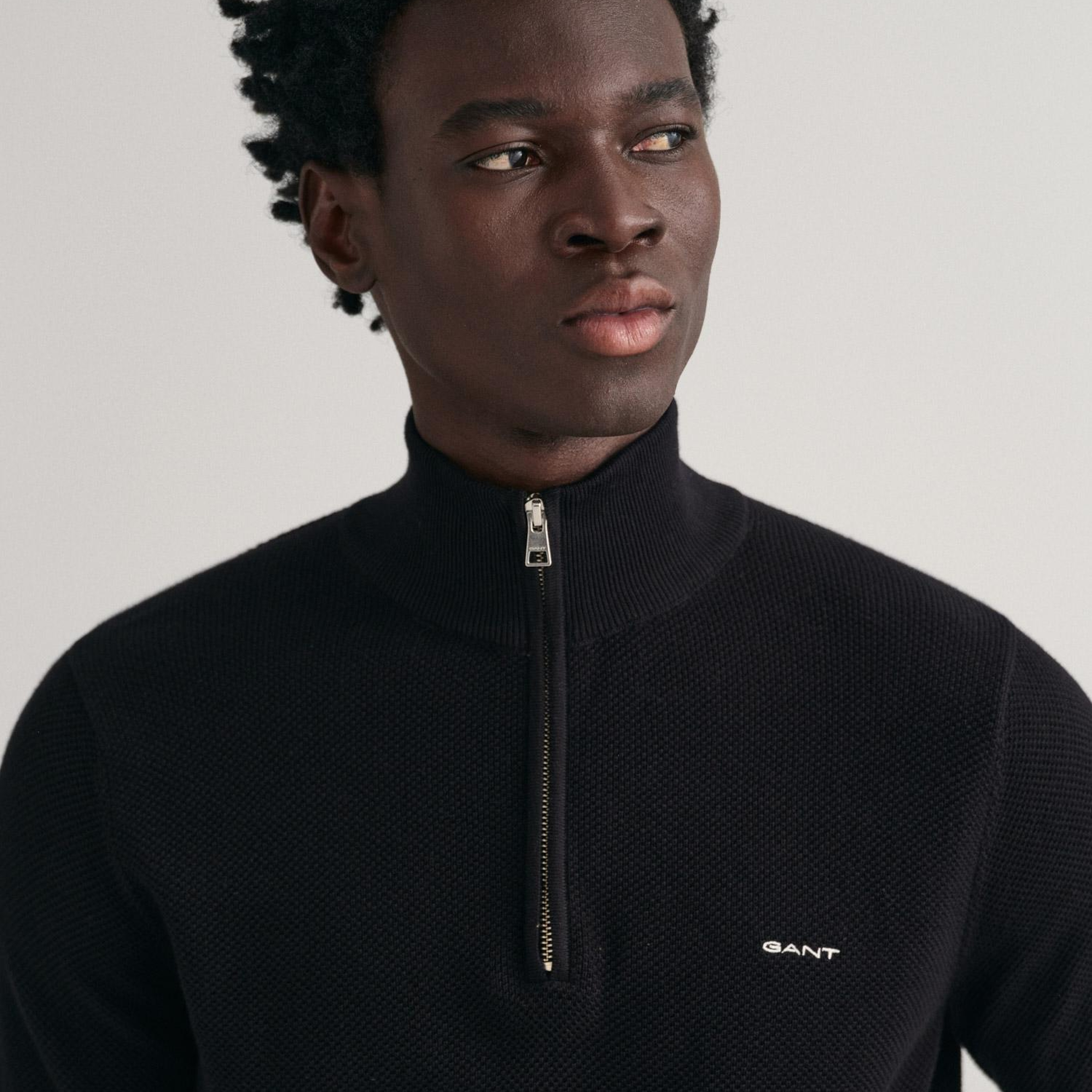 GANT Erkek Siyah Regular Fit Yarım Fermuarlı Kazak