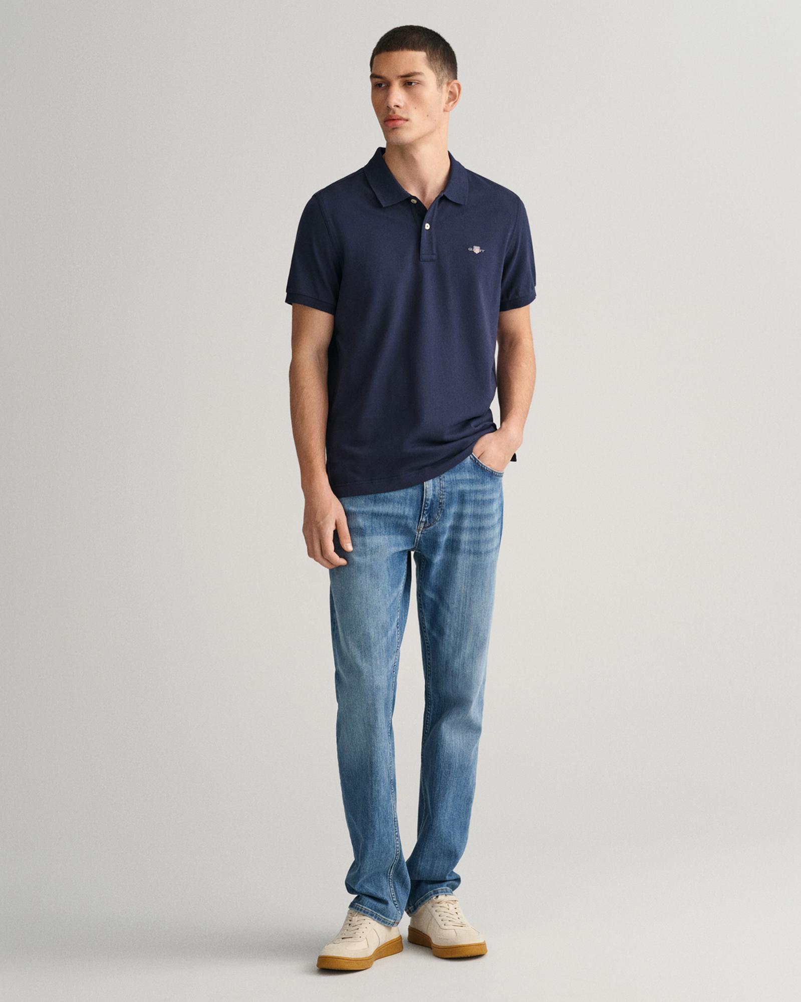 GANT Erkek Lacivert Regular Fit Logolu Polo Yaka T-Shirt
