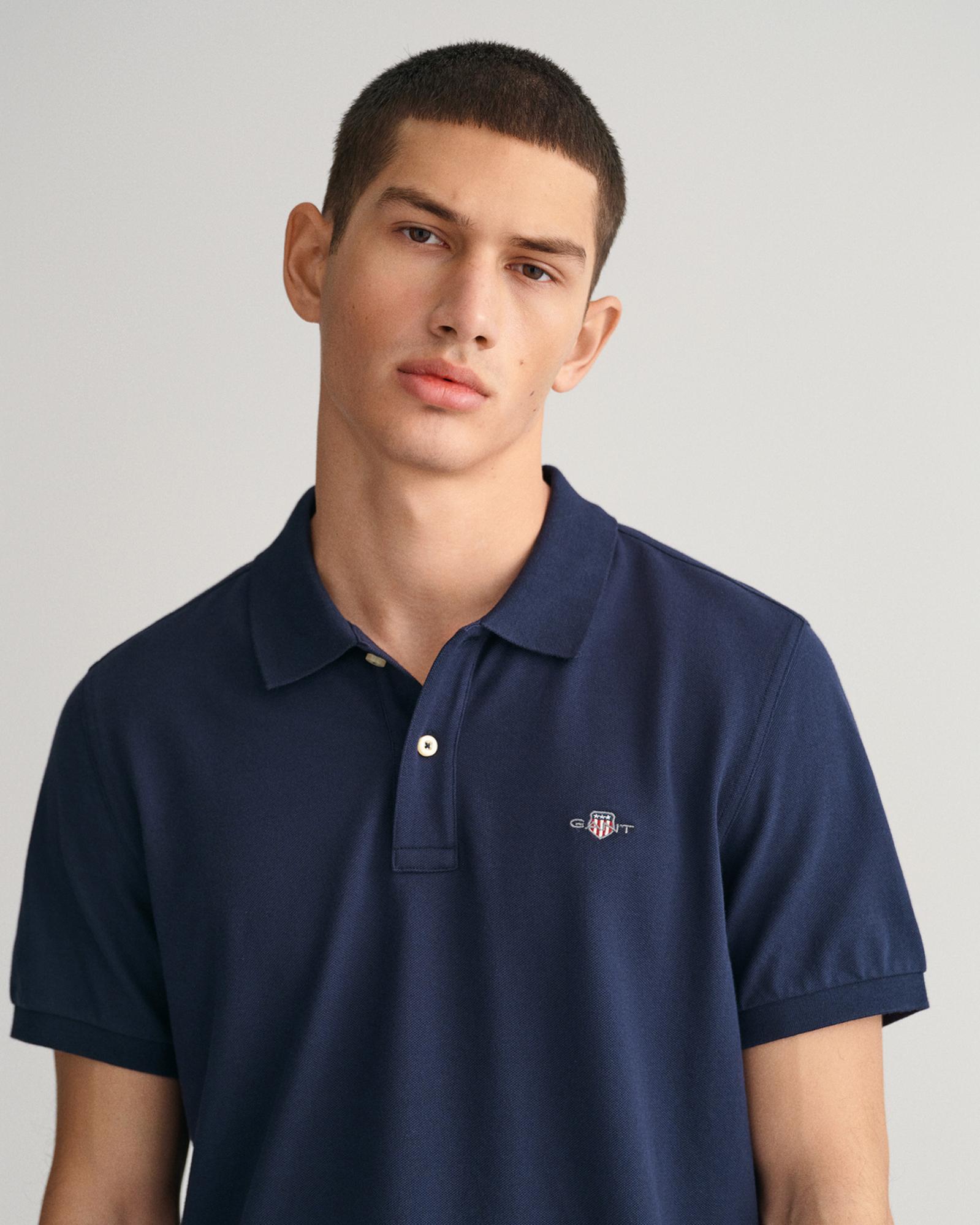 GANT Erkek Lacivert Regular Fit Logolu Polo Yaka T-Shirt