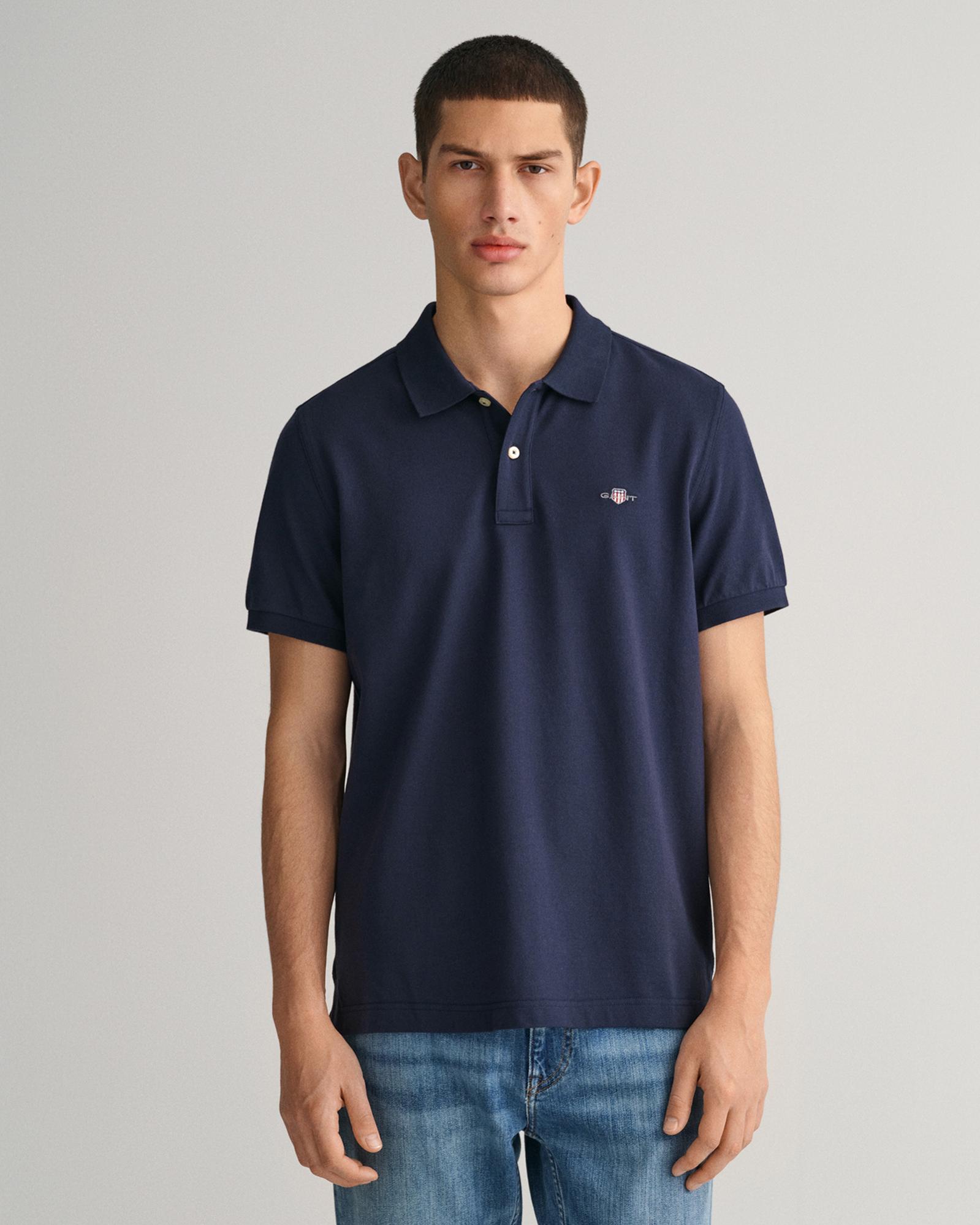 GANT Erkek Lacivert Regular Fit Logolu Polo Yaka T-Shirt
