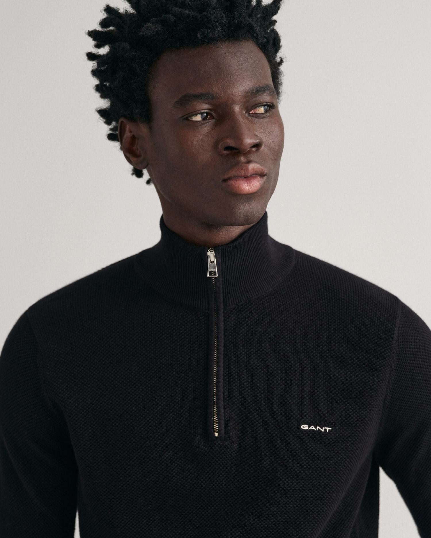 GANT Erkek Siyah Regular Fit Yarım Fermuarlı Kazak