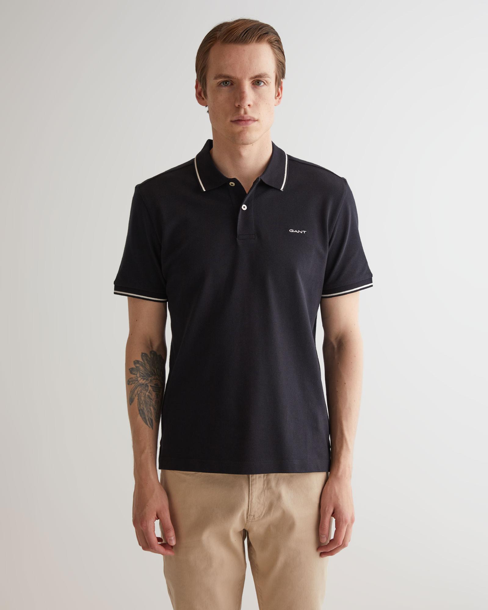 GANT Erkek Siyah Regular Fit Polo Yaka T-Shirt