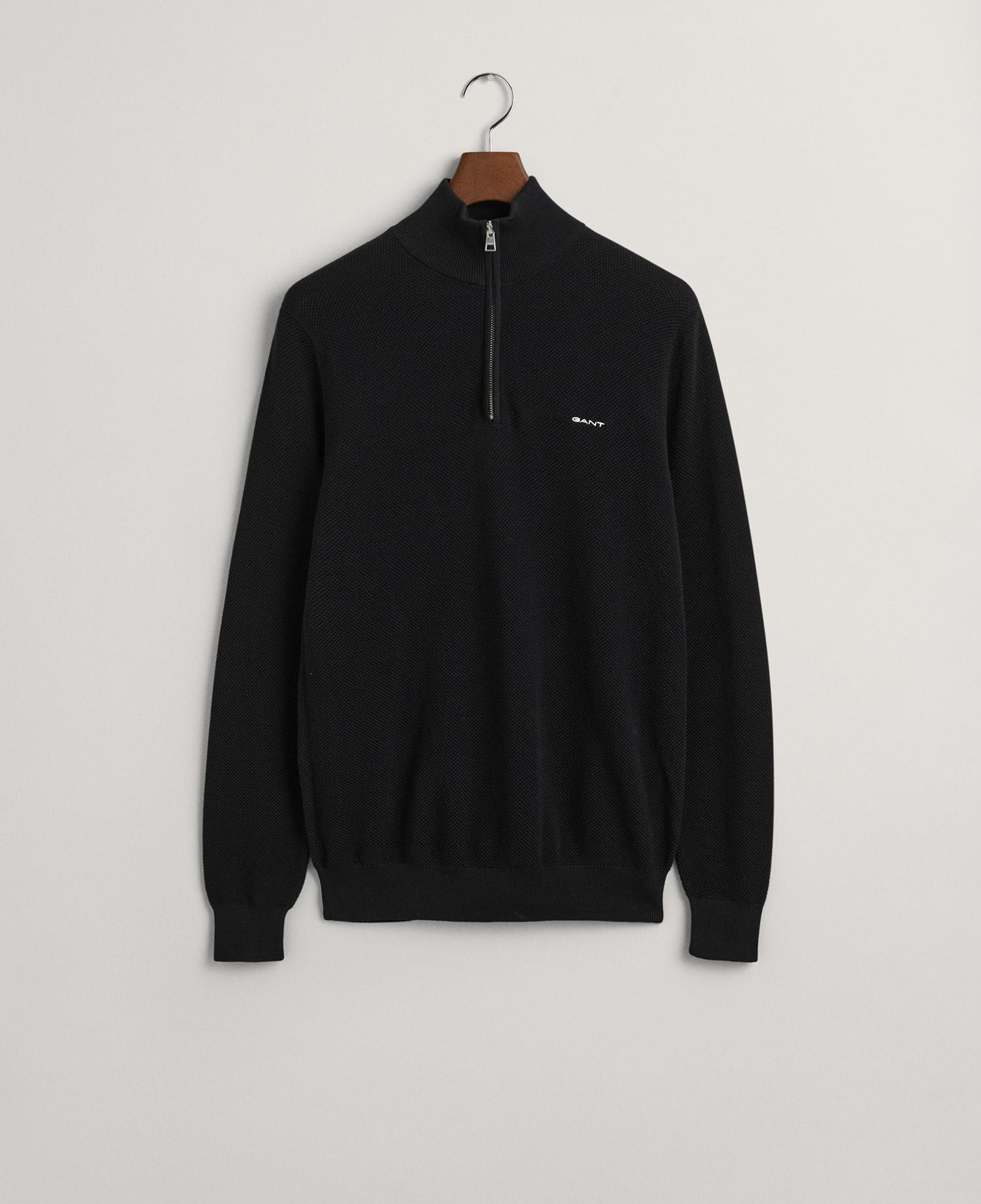 GANT Erkek Siyah Regular Fit Yarım Fermuarlı Kazak