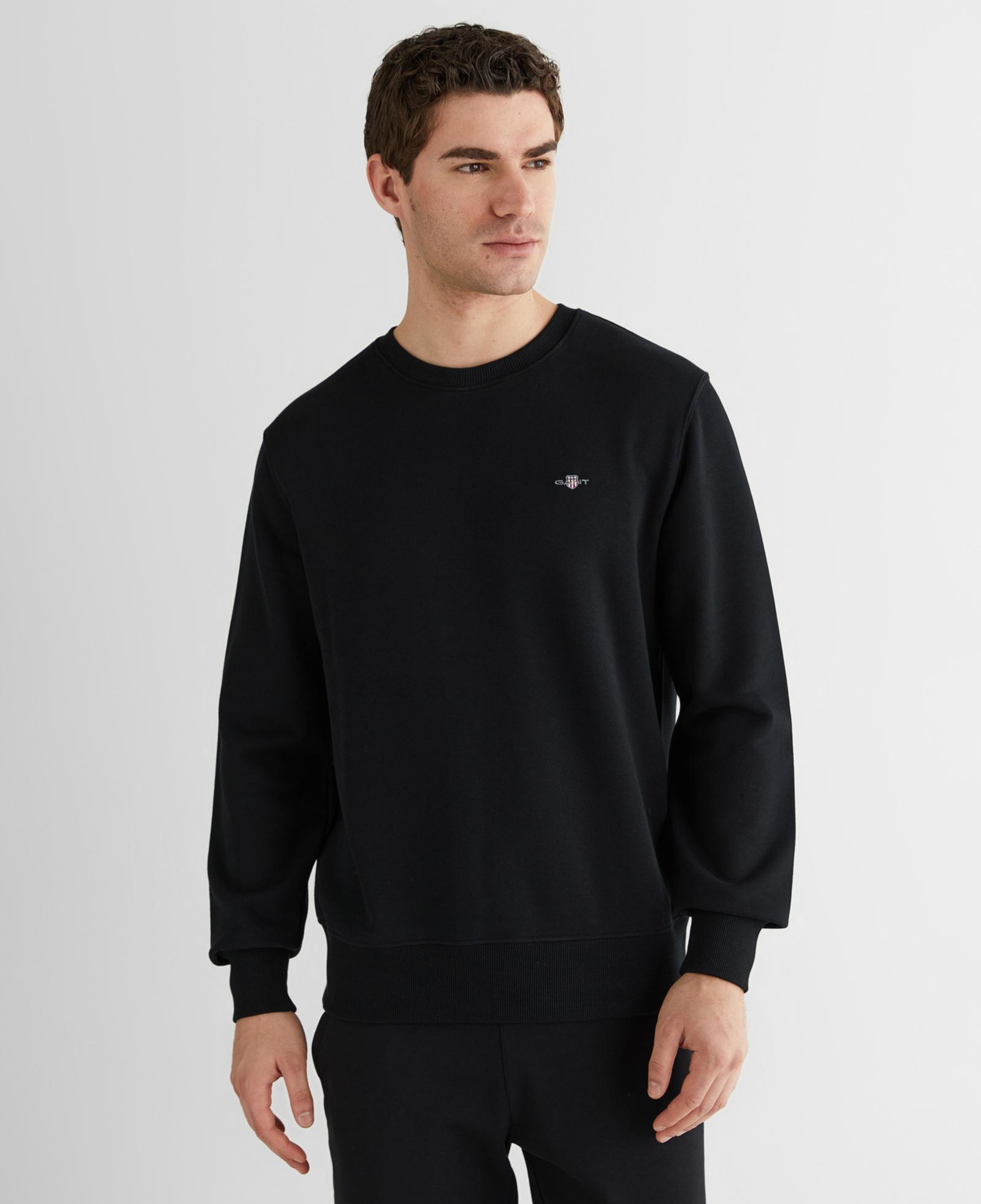 GANT Erkek Siyah Regular Fit Bisiklet Yaka Sweatshirt
