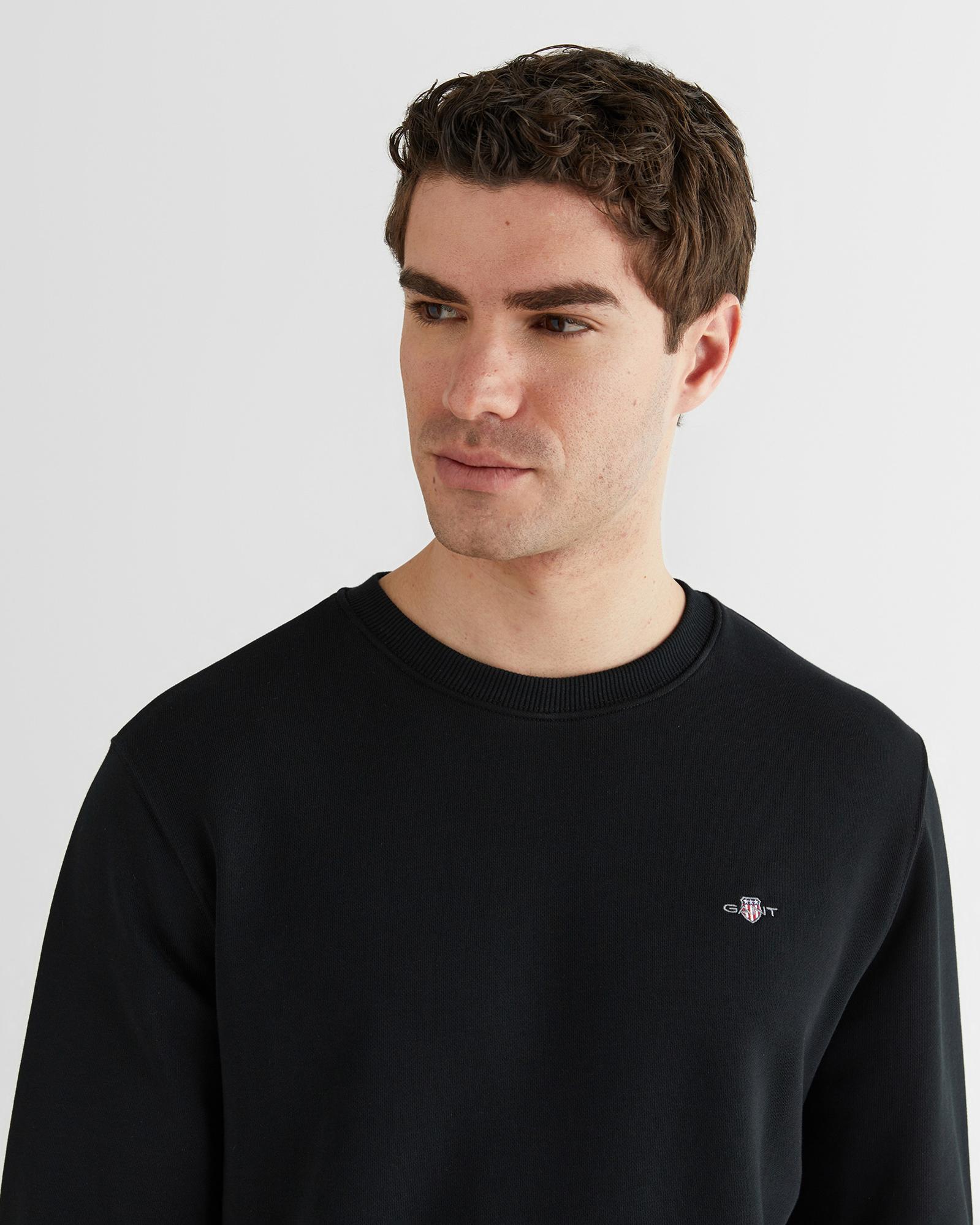 GANT Erkek Siyah Regular Fit Bisiklet Yaka Sweatshirt