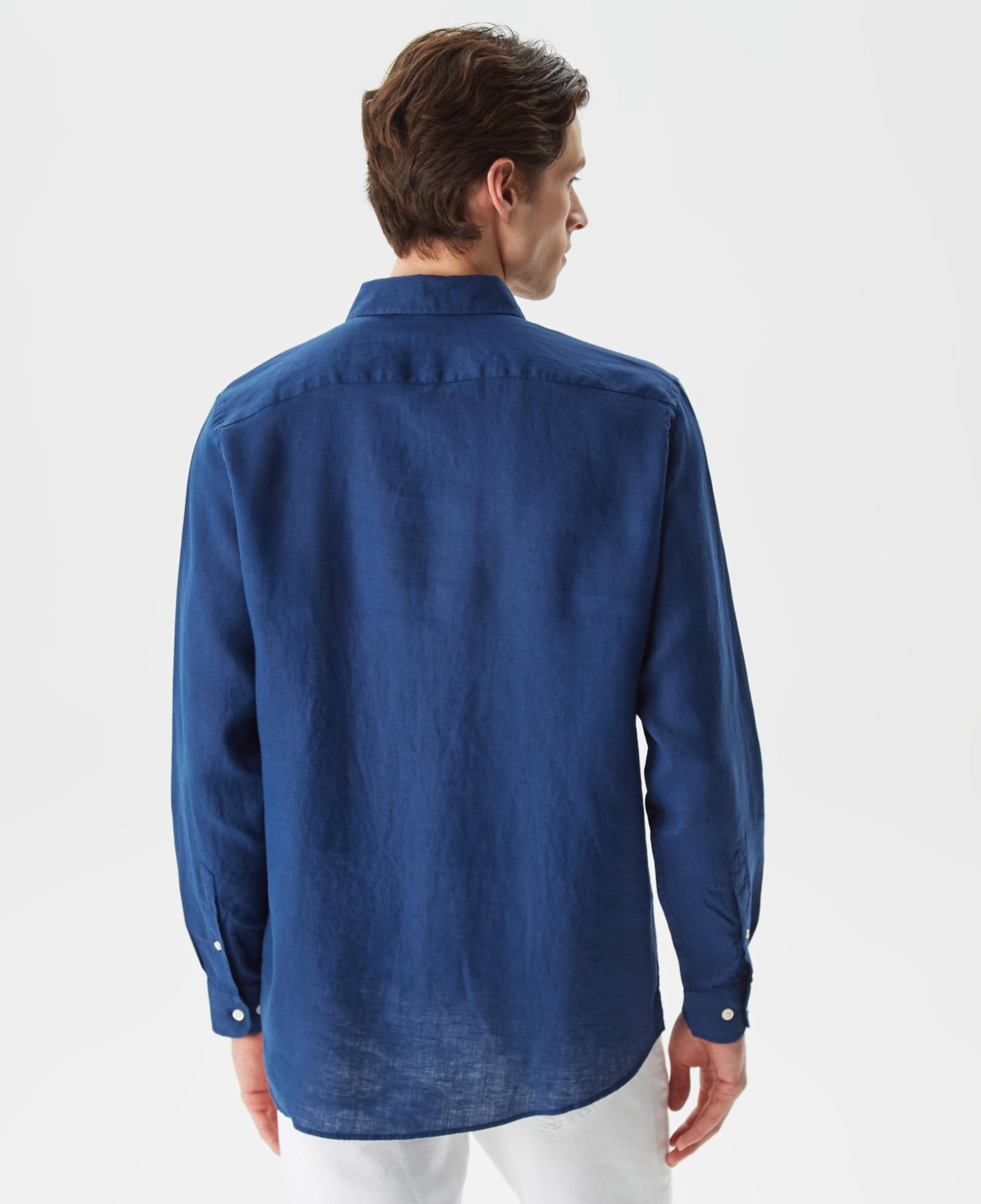 Nautica Erkek Lacivert Classic Fit Uzun Kollu Keten Gömlek