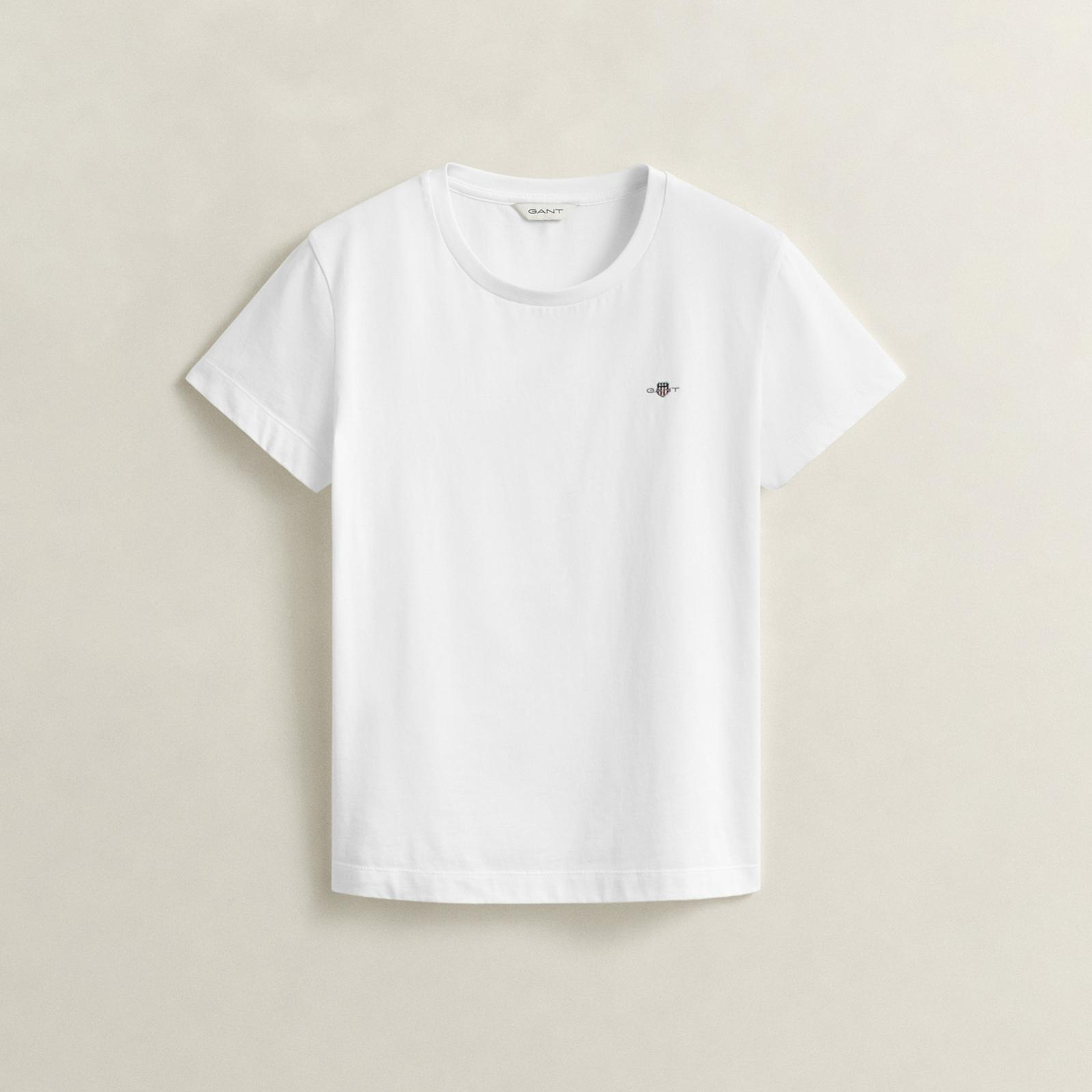 GANT Kadın Beyaz Bisiklet Yaka Regular Fit Logolu T-Shirt