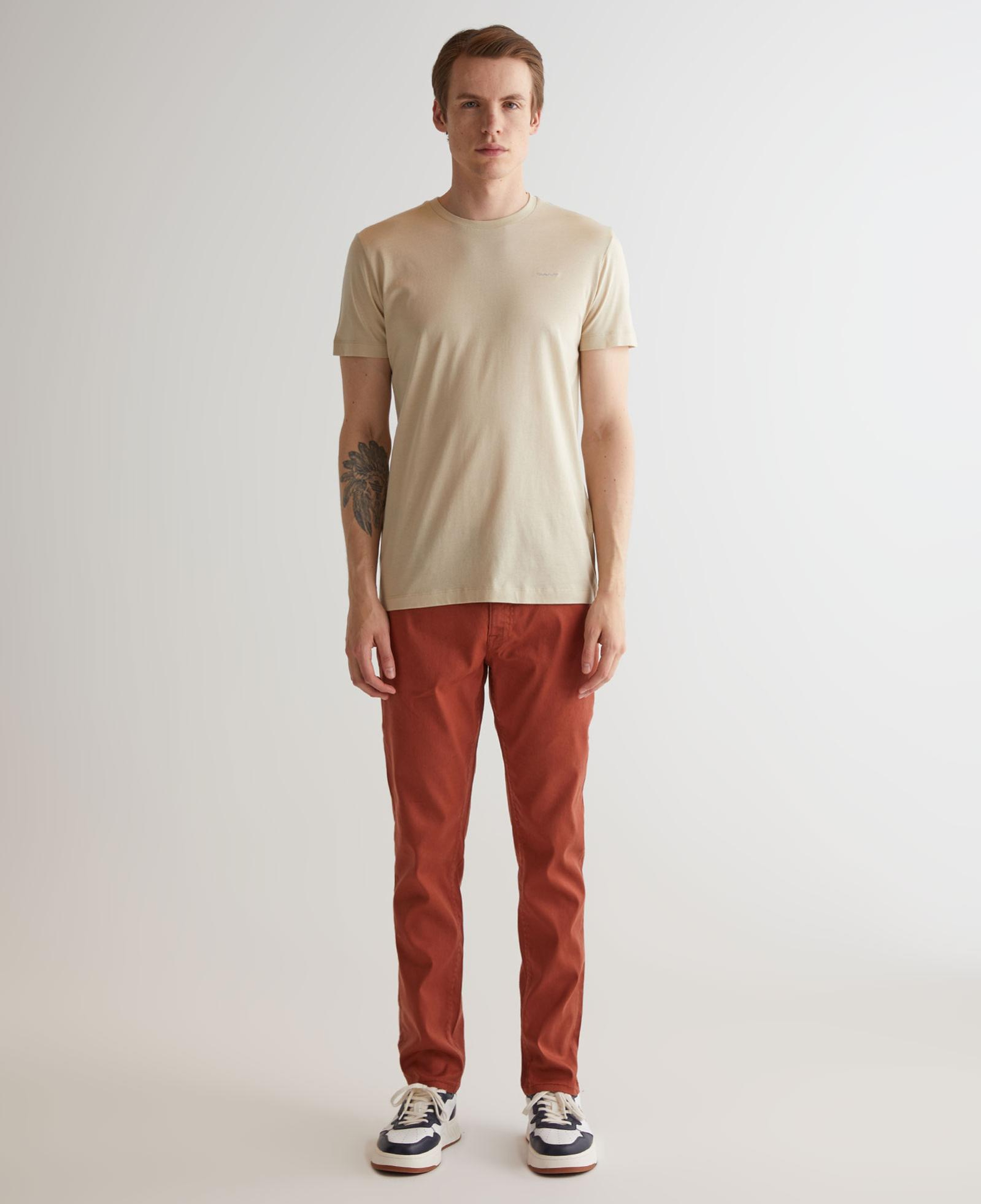GANT Erkek Bej Slim Fit Bisiklet Yaka Logolu T-shirt