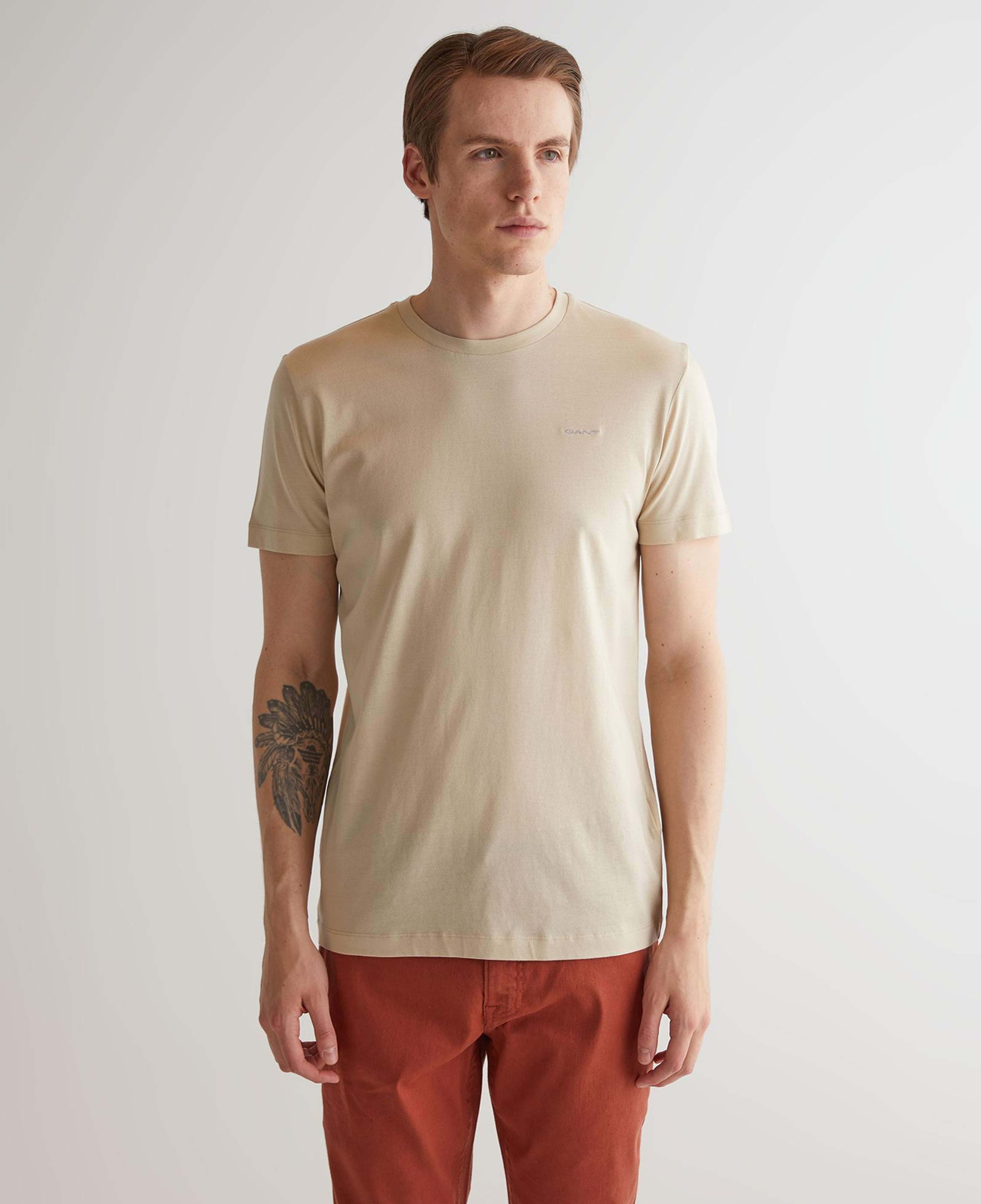 GANT Erkek Bej Slim Fit Bisiklet Yaka Logolu T-shirt