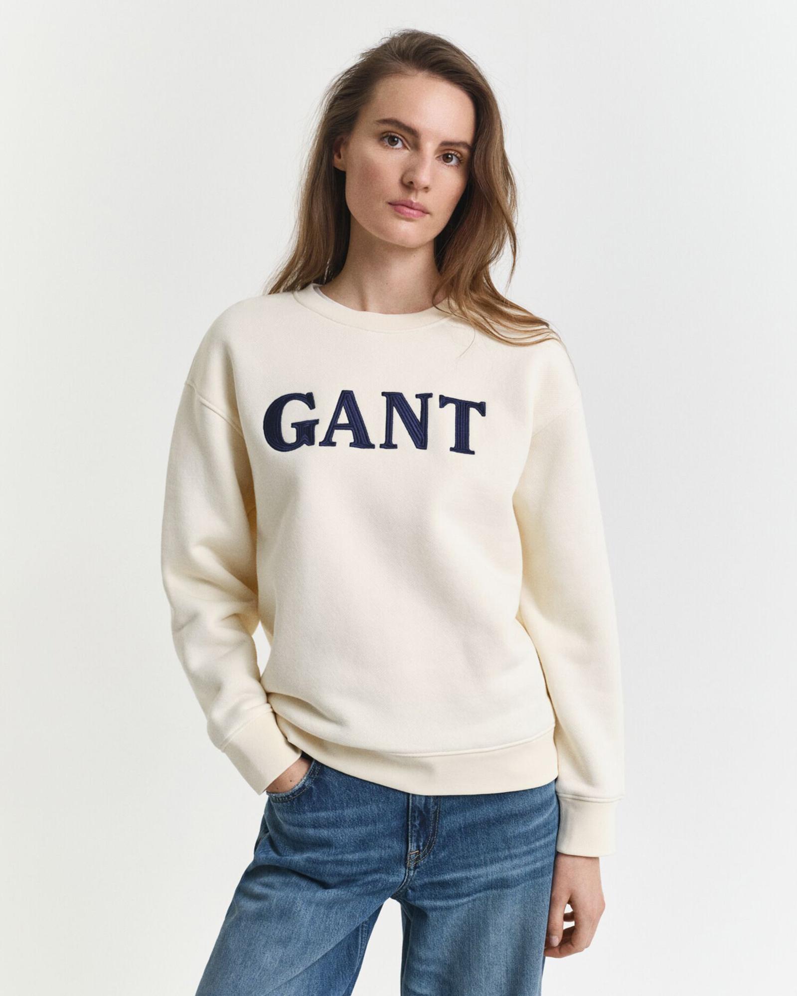 GANT Kadın Krem Relaxed Fit Bisiklet Yaka Sweatshirt