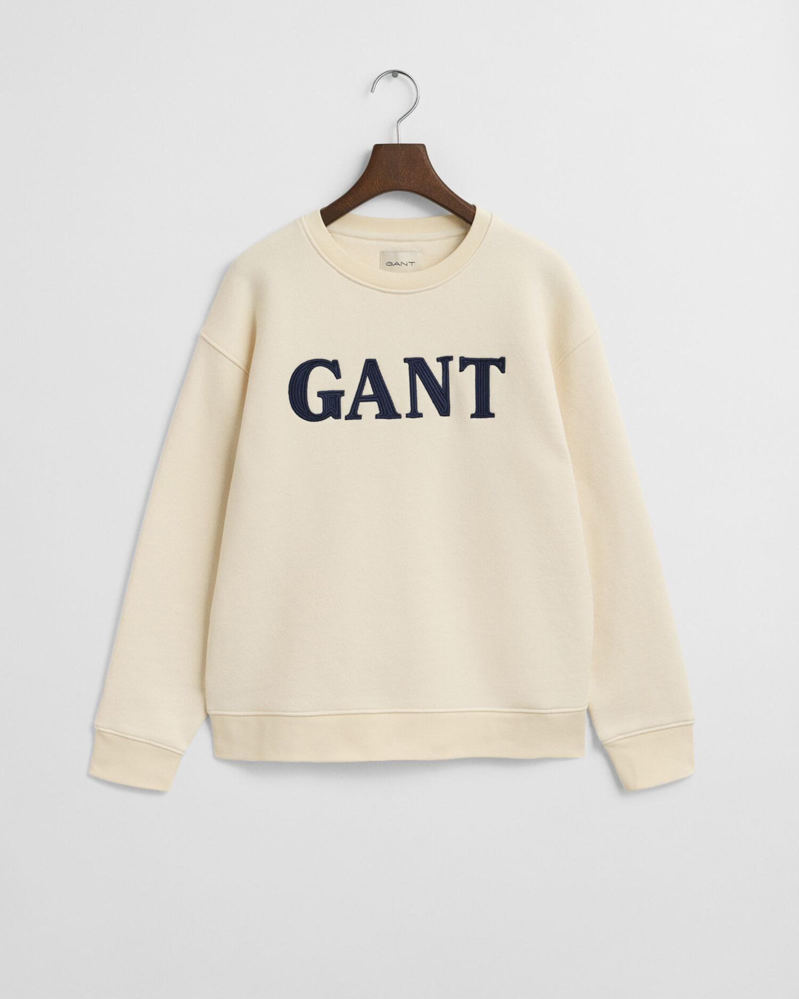 GANT Kadın Krem Relaxed Fit Bisiklet Yaka Sweatshirt