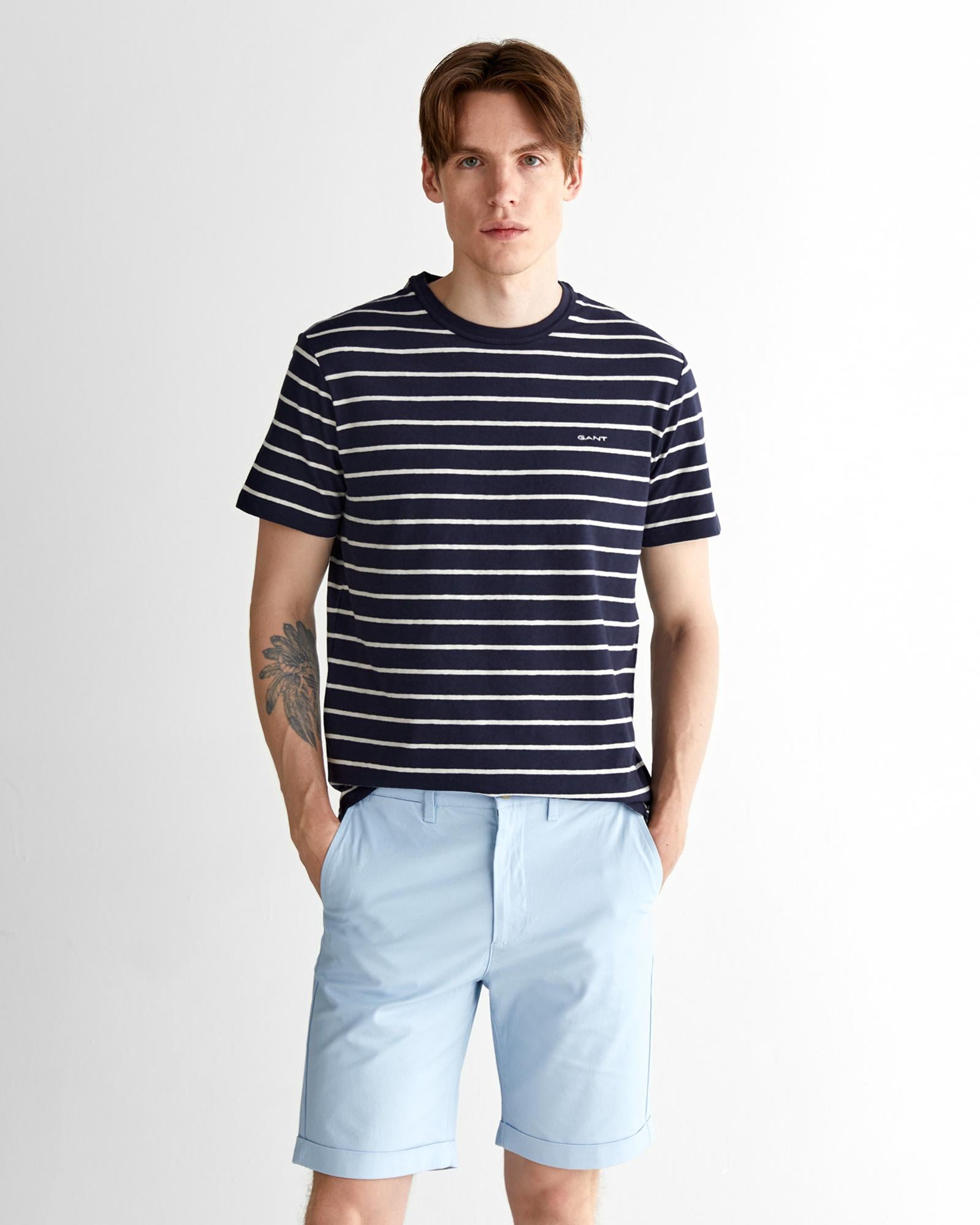 GANT Erkek Lacivert Regular Fit Bisiklet Yaka Çizgili T-Shirt