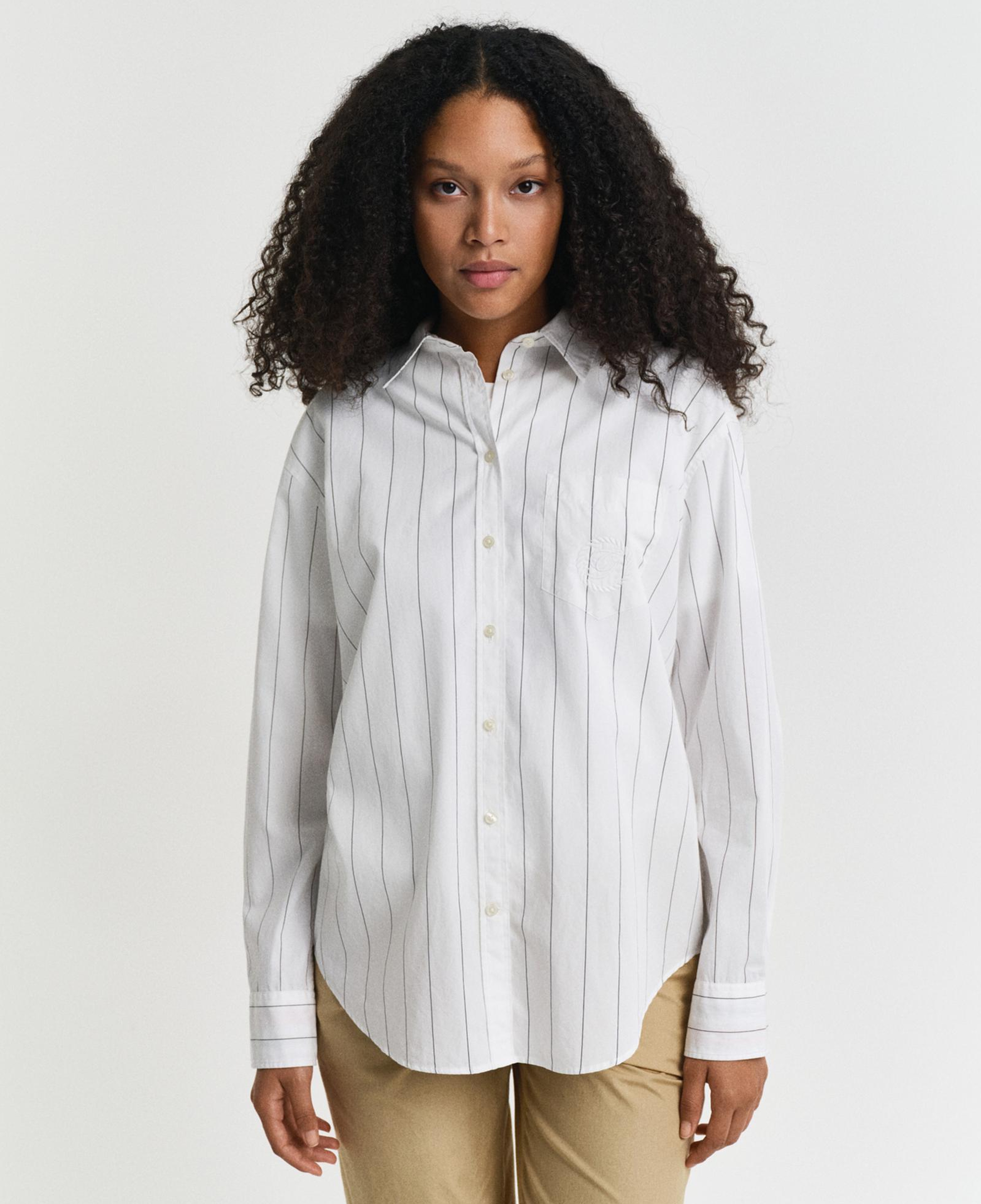 GANT Kadın Lacivert Relaxed Fit Klasik Yaka Çizgili Gömlek