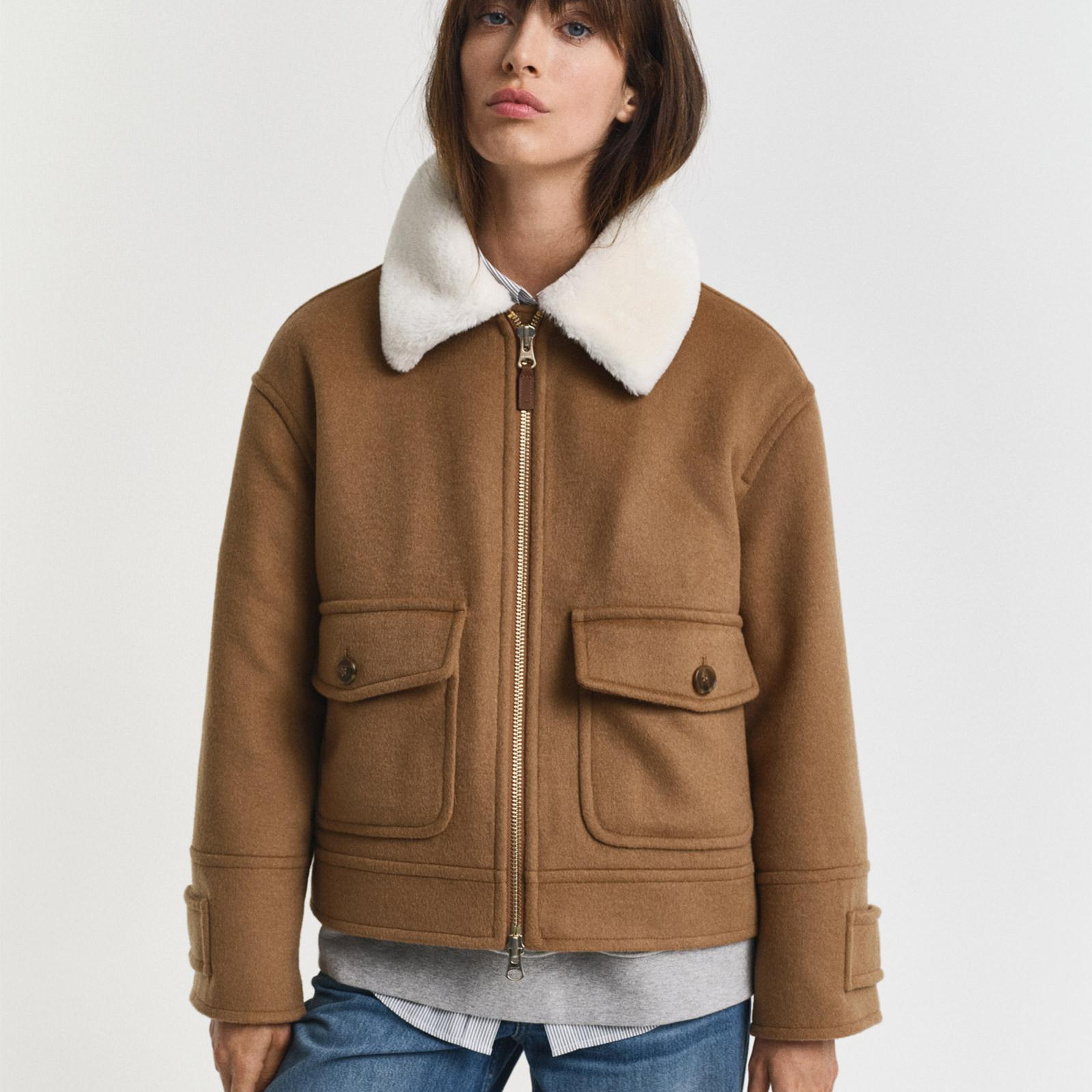 GANT Kadın Kahverengi Relaxed Fit Yün Ceket