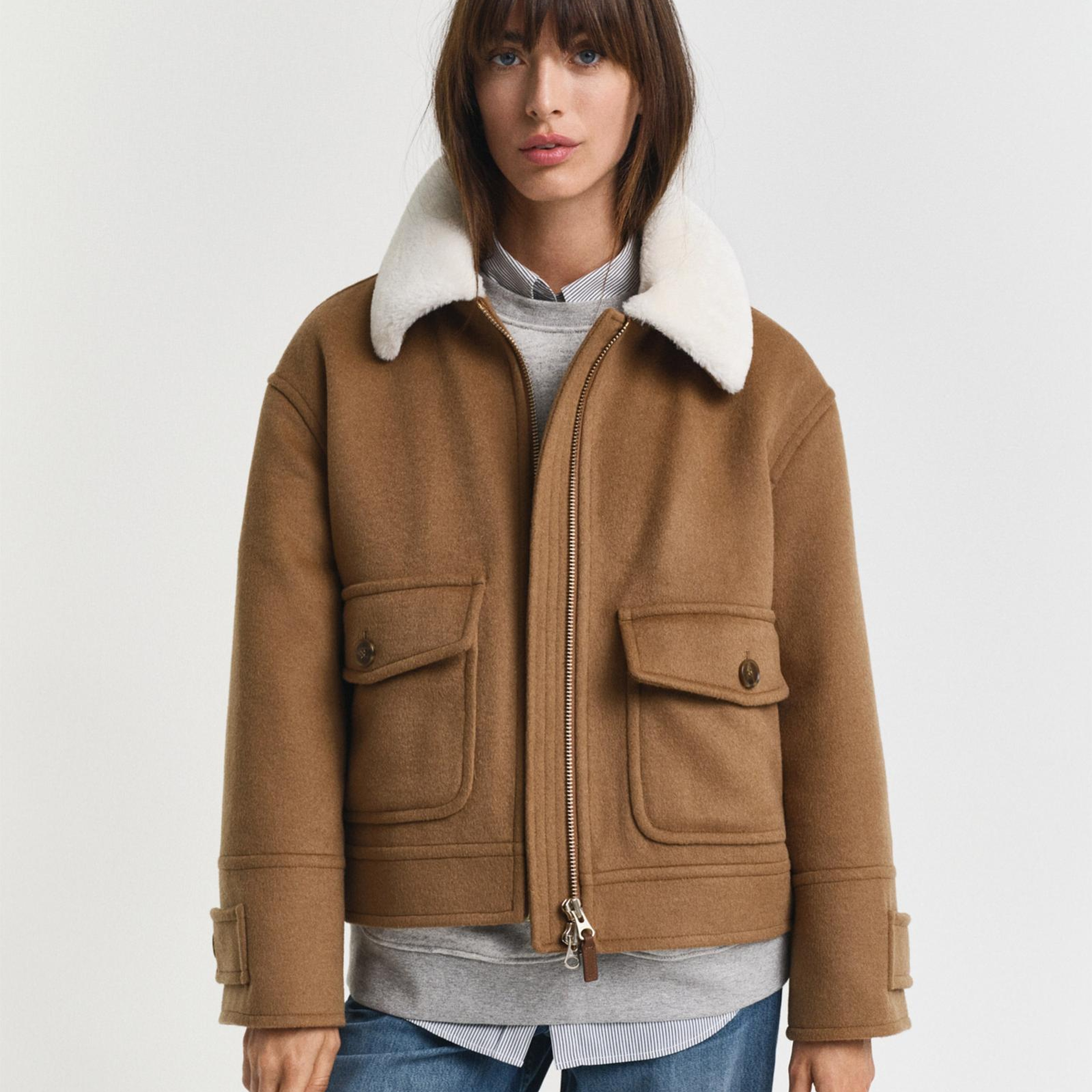 GANT Kadın Kahverengi Relaxed Fit Yün Ceket