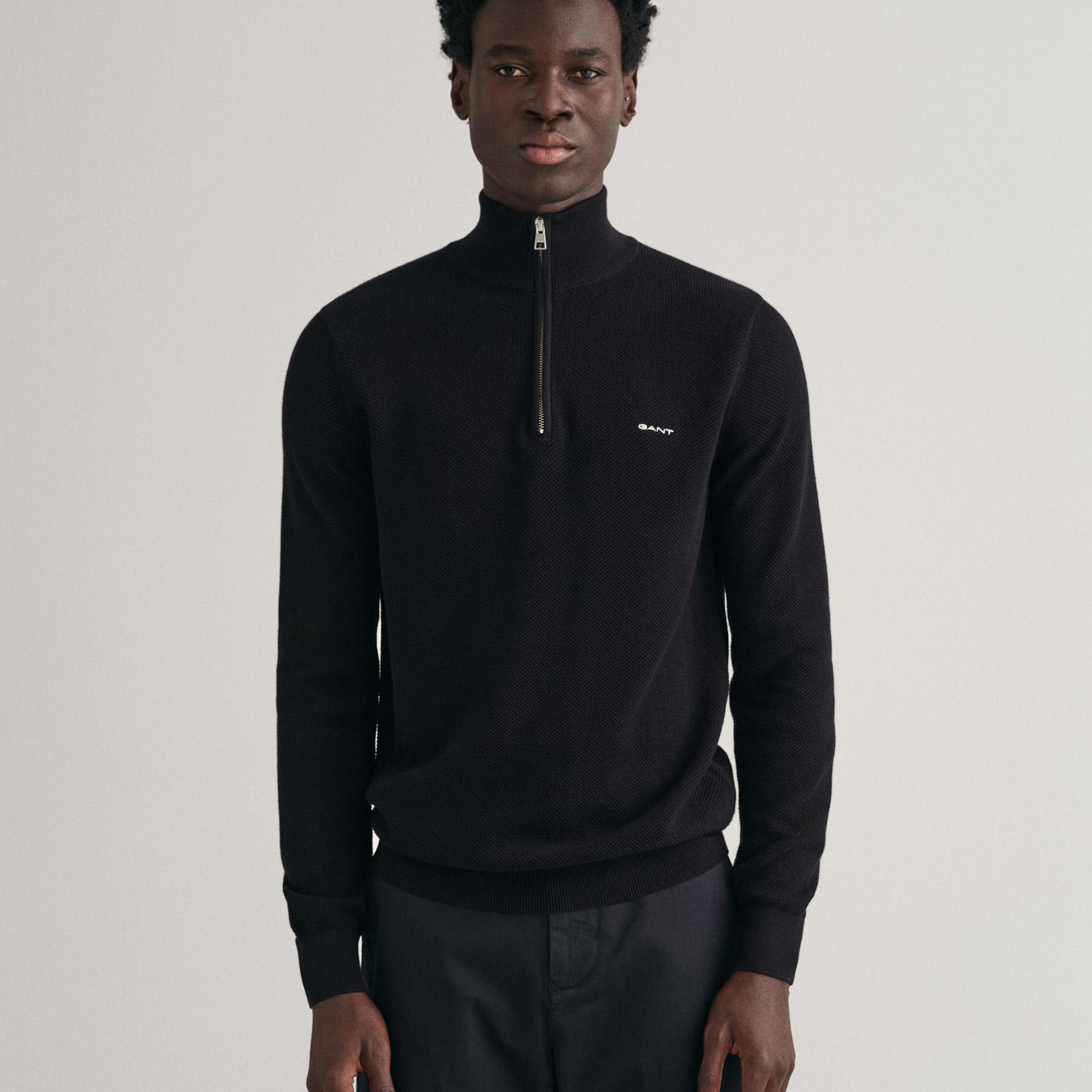 GANT Erkek Siyah Regular Fit Yarım Fermuarlı Kazak