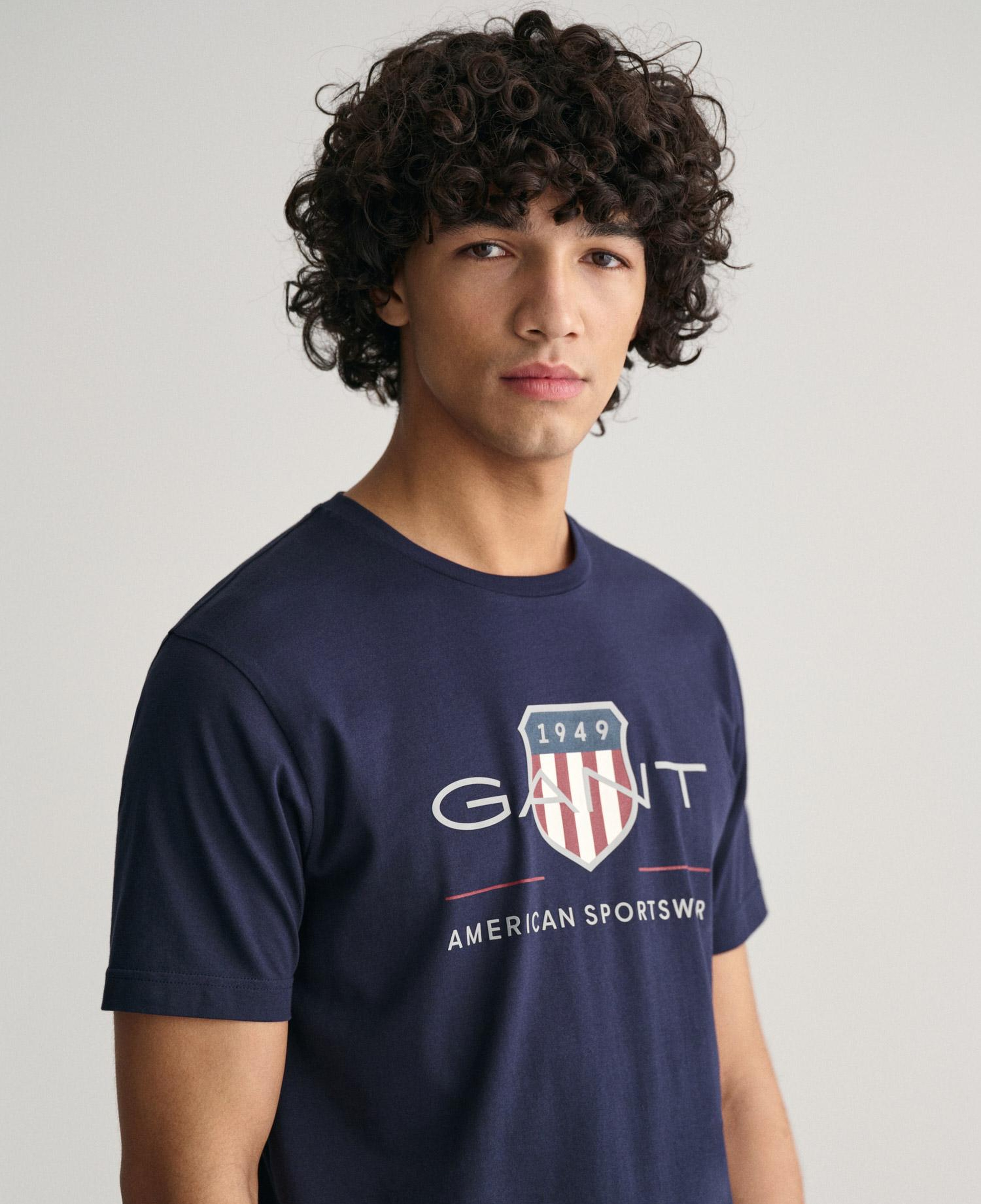 GANT Erkek Lacivert Regular Fit Bisiklet Yaka Logolu T-Shirt