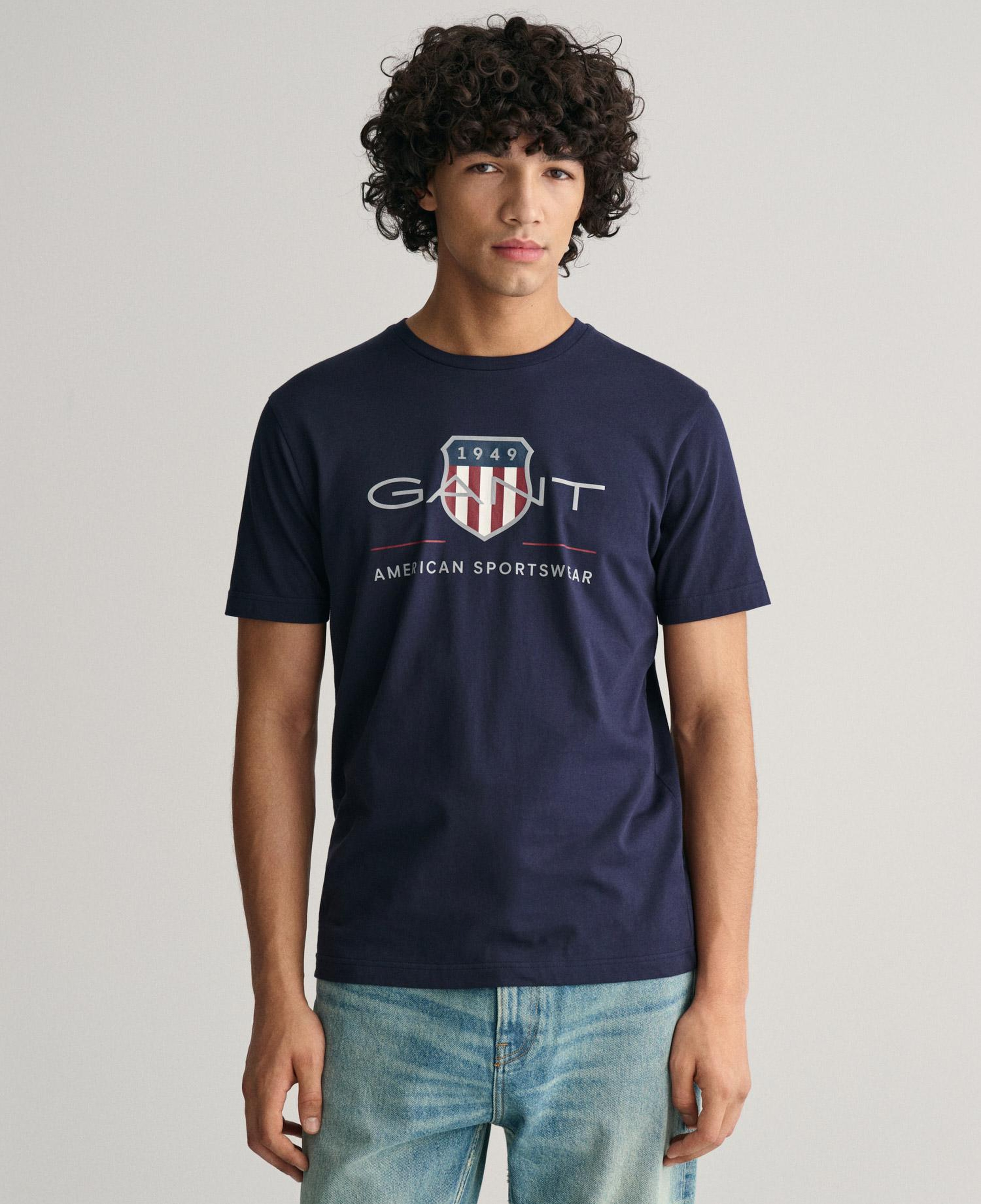 GANT Erkek Lacivert Regular Fit Bisiklet Yaka Logolu T-Shirt