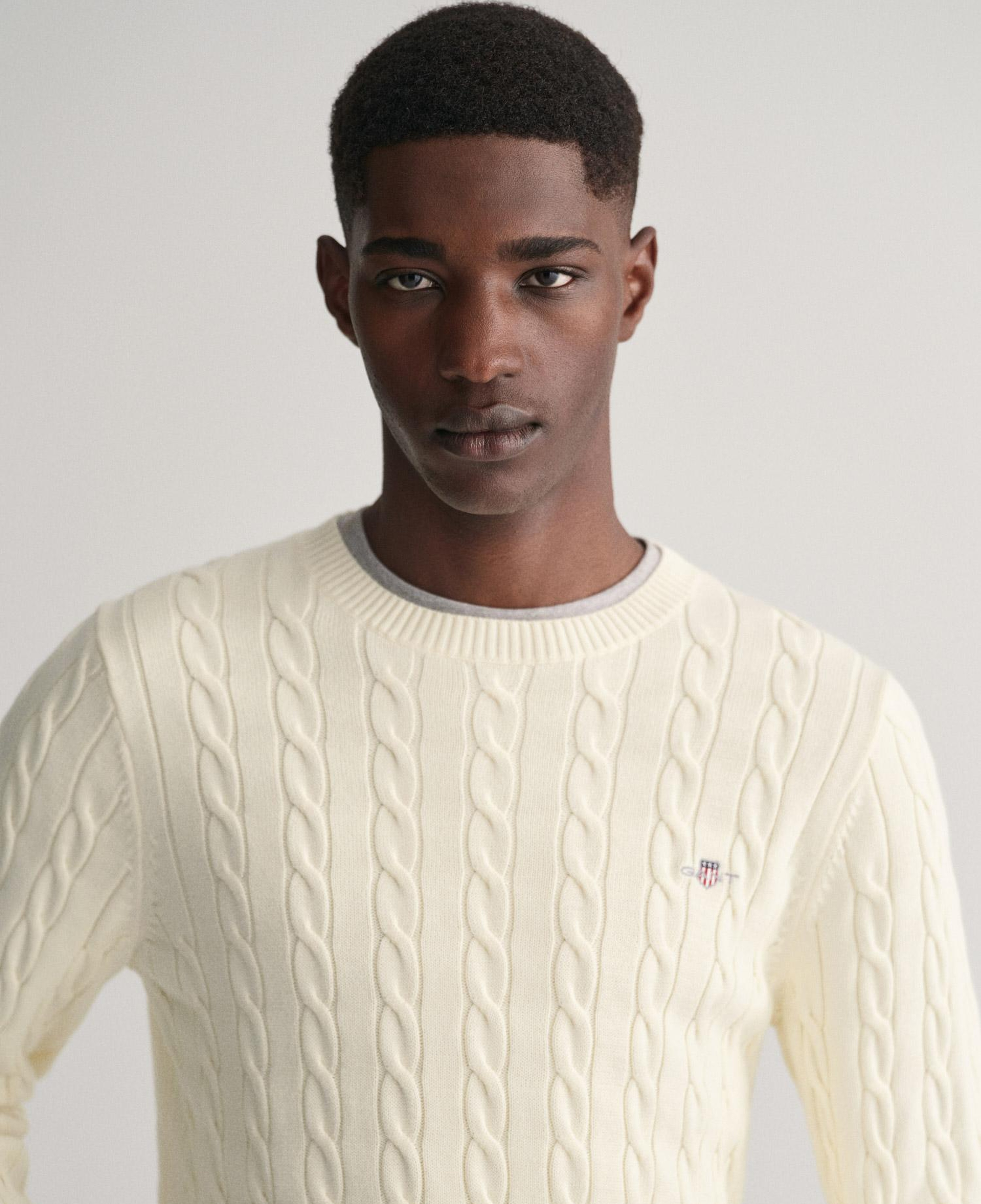 GANT Erkek Krem Regular Fit Bisiklet Yaka Örgü Kazak