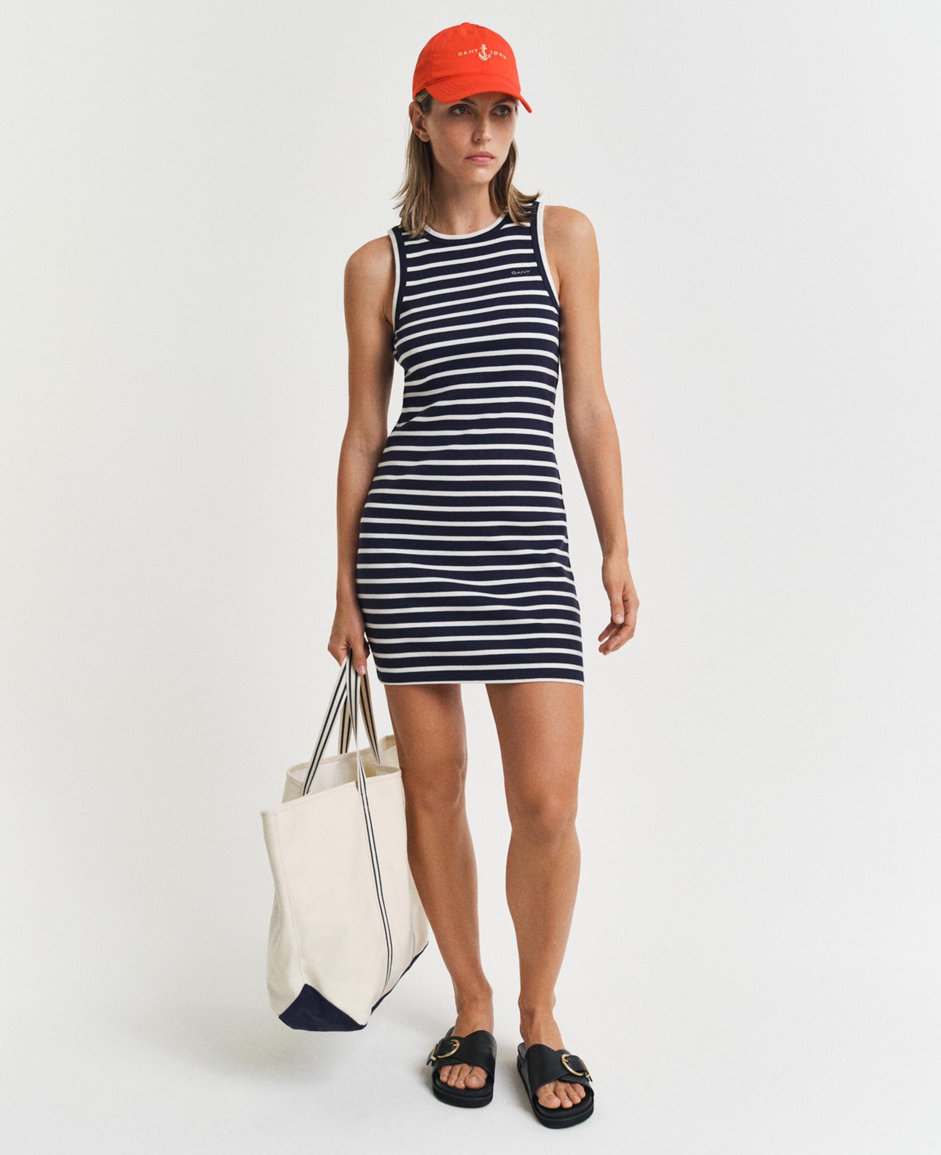 GANT Kadın Lacivert Slim Fit Bisiklet Yaka Çizgili Elbise