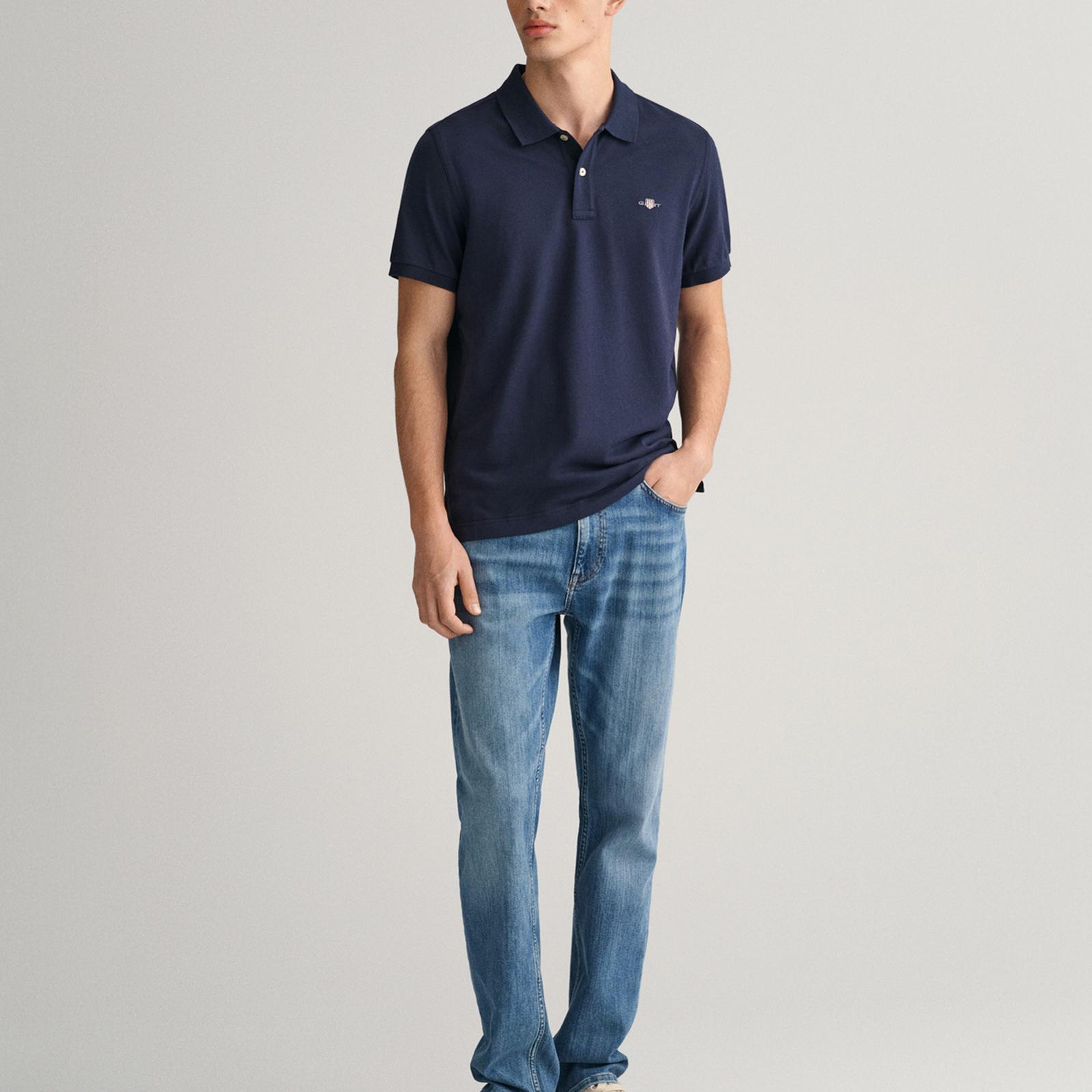 GANT Erkek Lacivert Regular Fit Logolu Polo Yaka T-Shirt