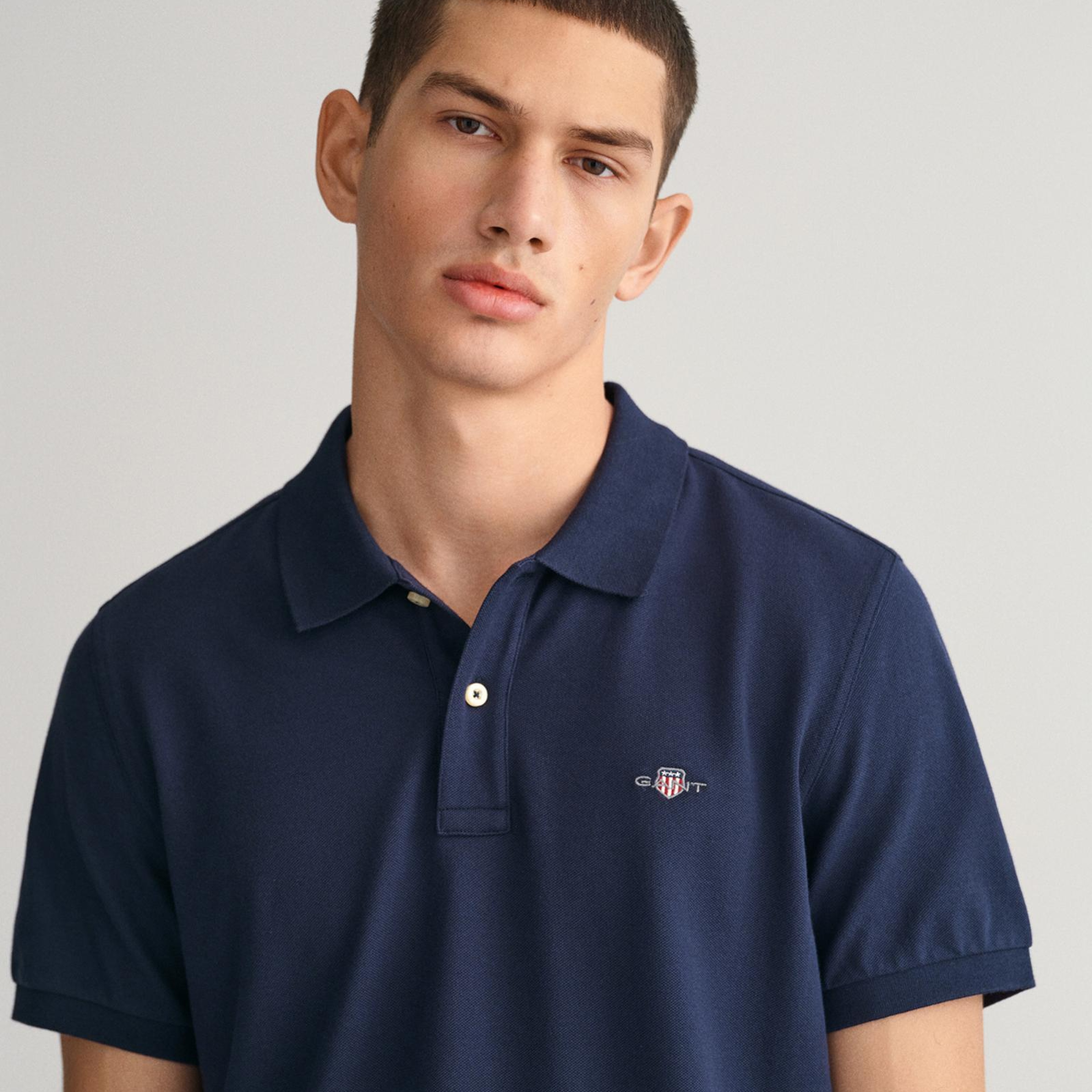 GANT Erkek Lacivert Regular Fit Logolu Polo Yaka T-Shirt