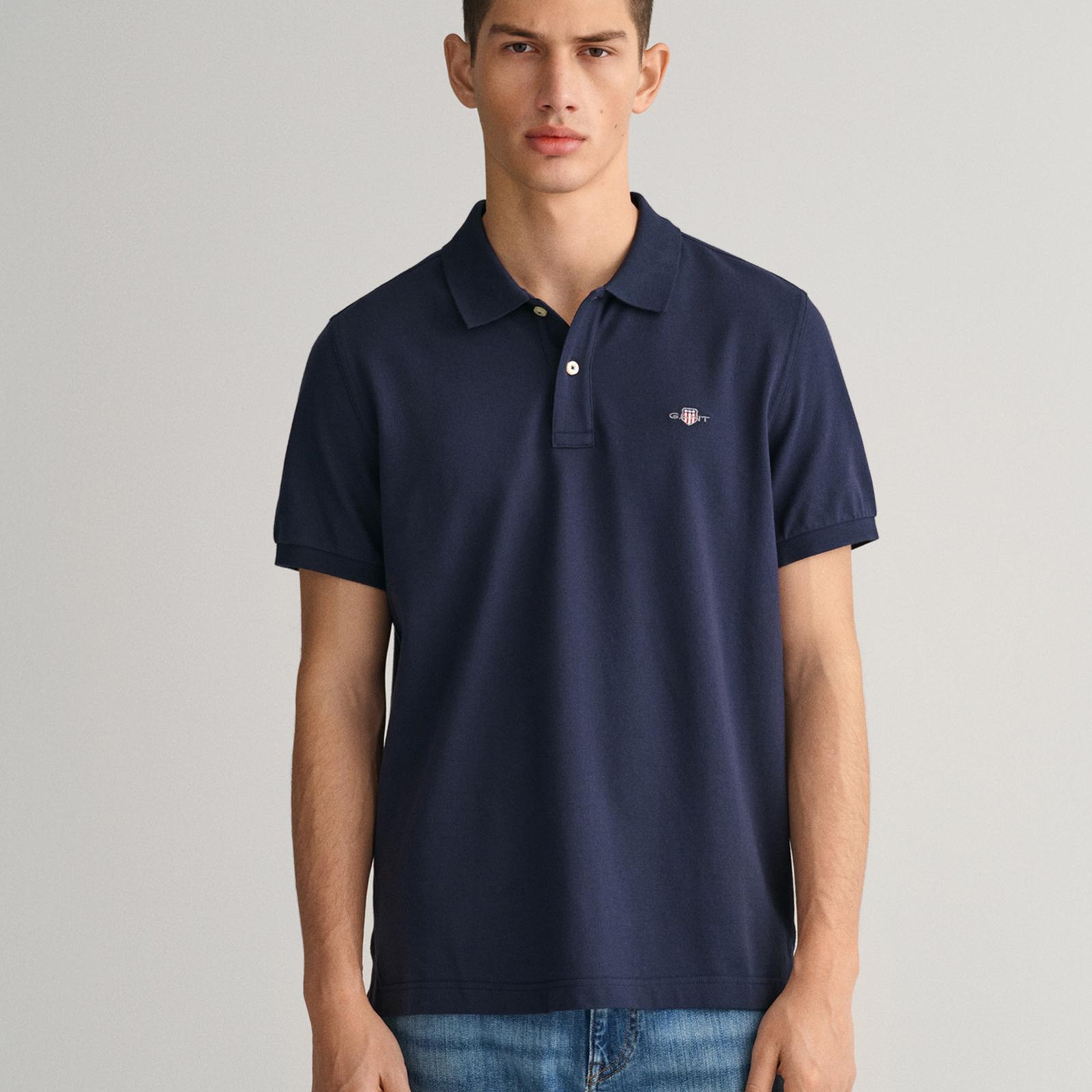 GANT Erkek Lacivert Regular Fit Logolu Polo Yaka T-Shirt