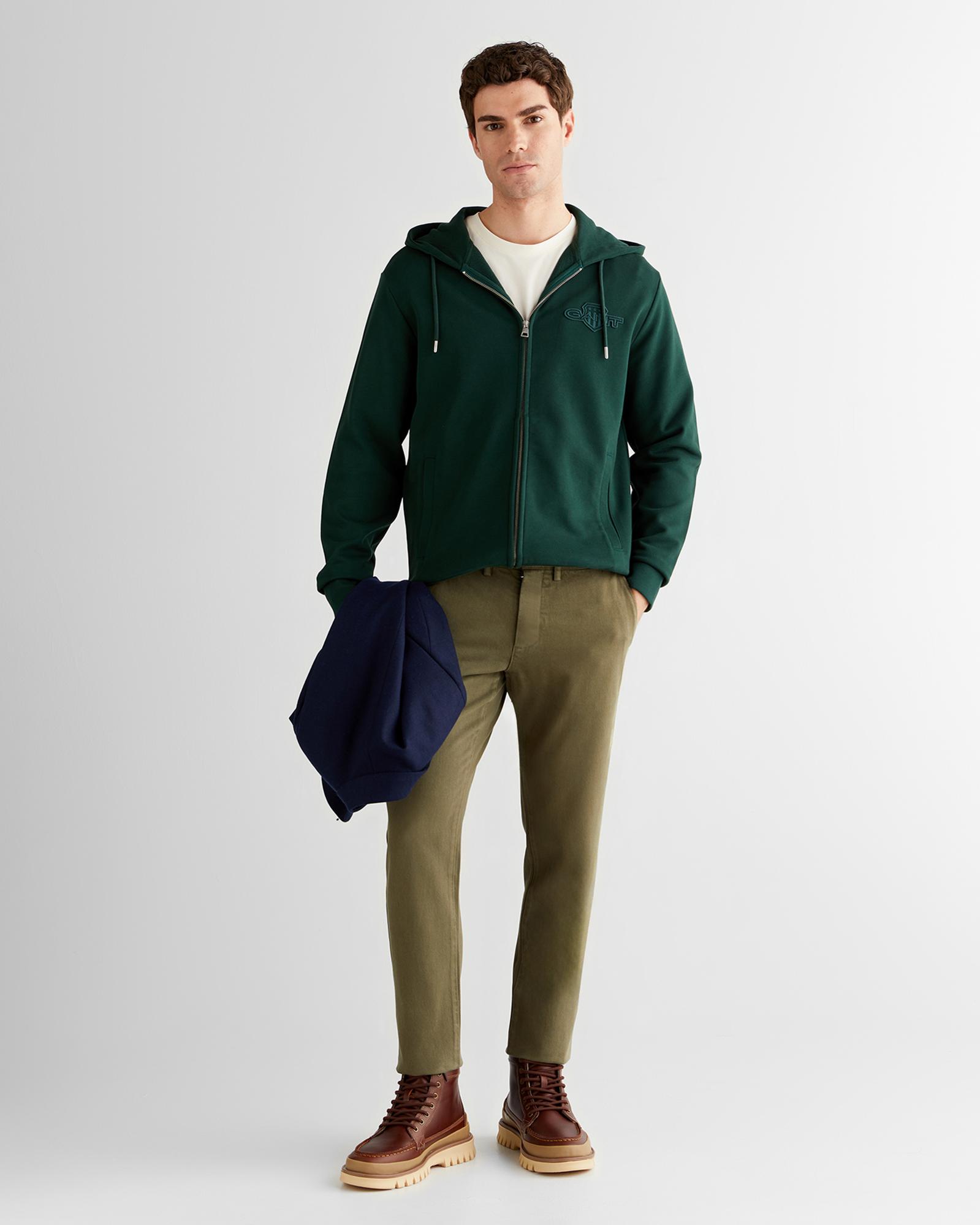 GANT Erkek Yeşil Regular Fit Kapüşonlu Sweatshirt
