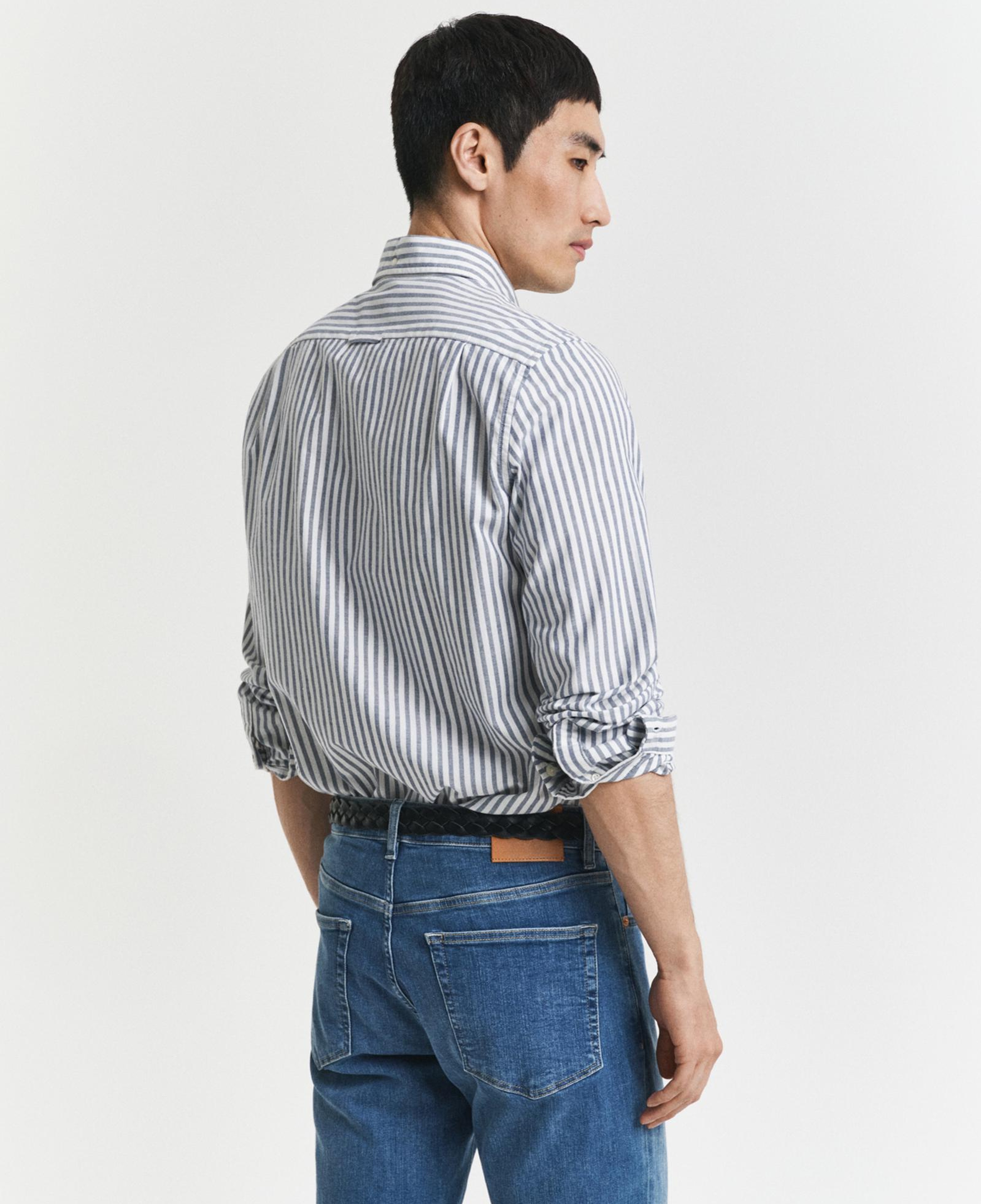 GANT Erkek Mavi Slim Fit Düğmeli Yaka Çizgili Oxford Gömlek