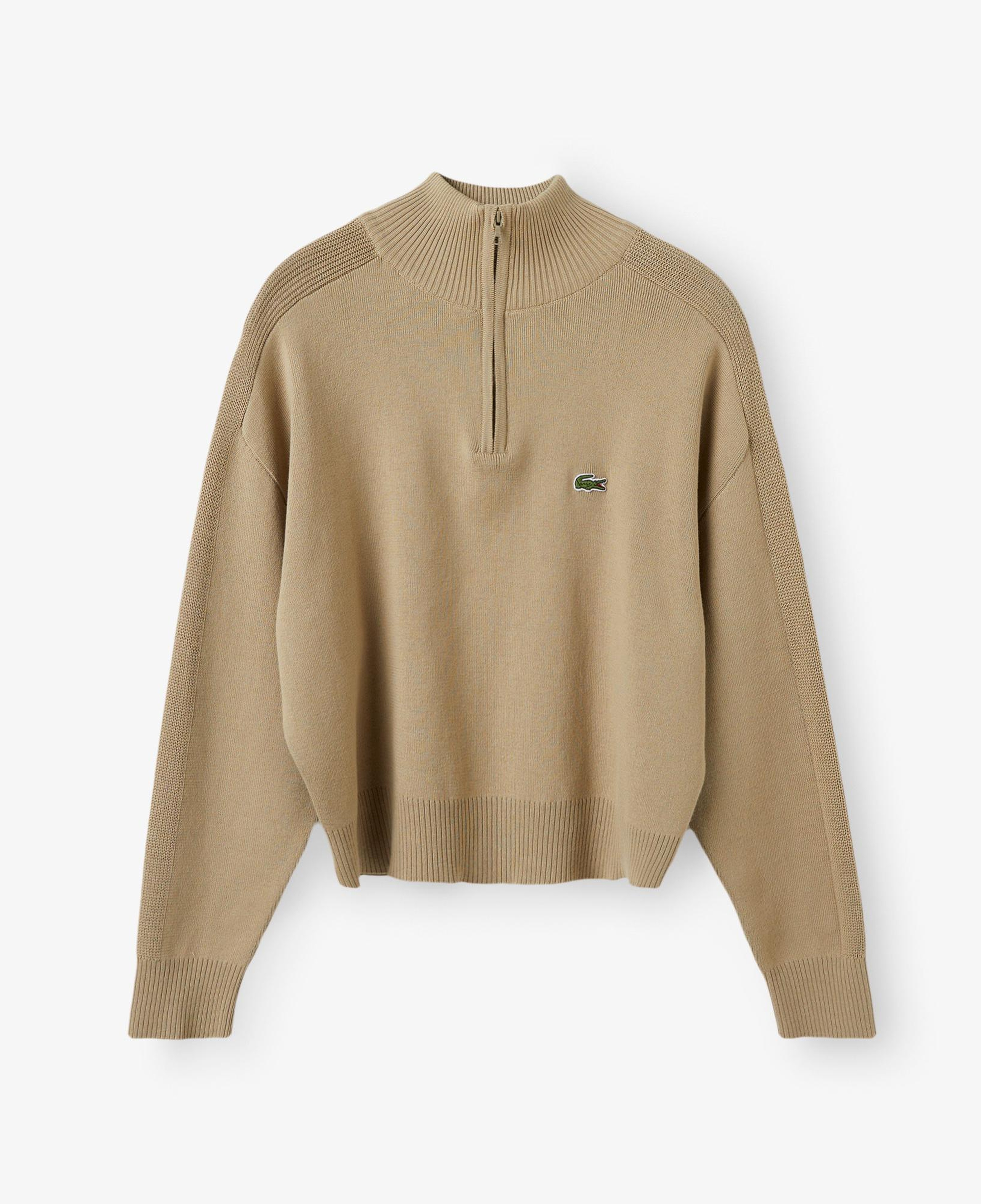 Kadın Relaxed Fit Yarım Fermuarlı Krem Triko