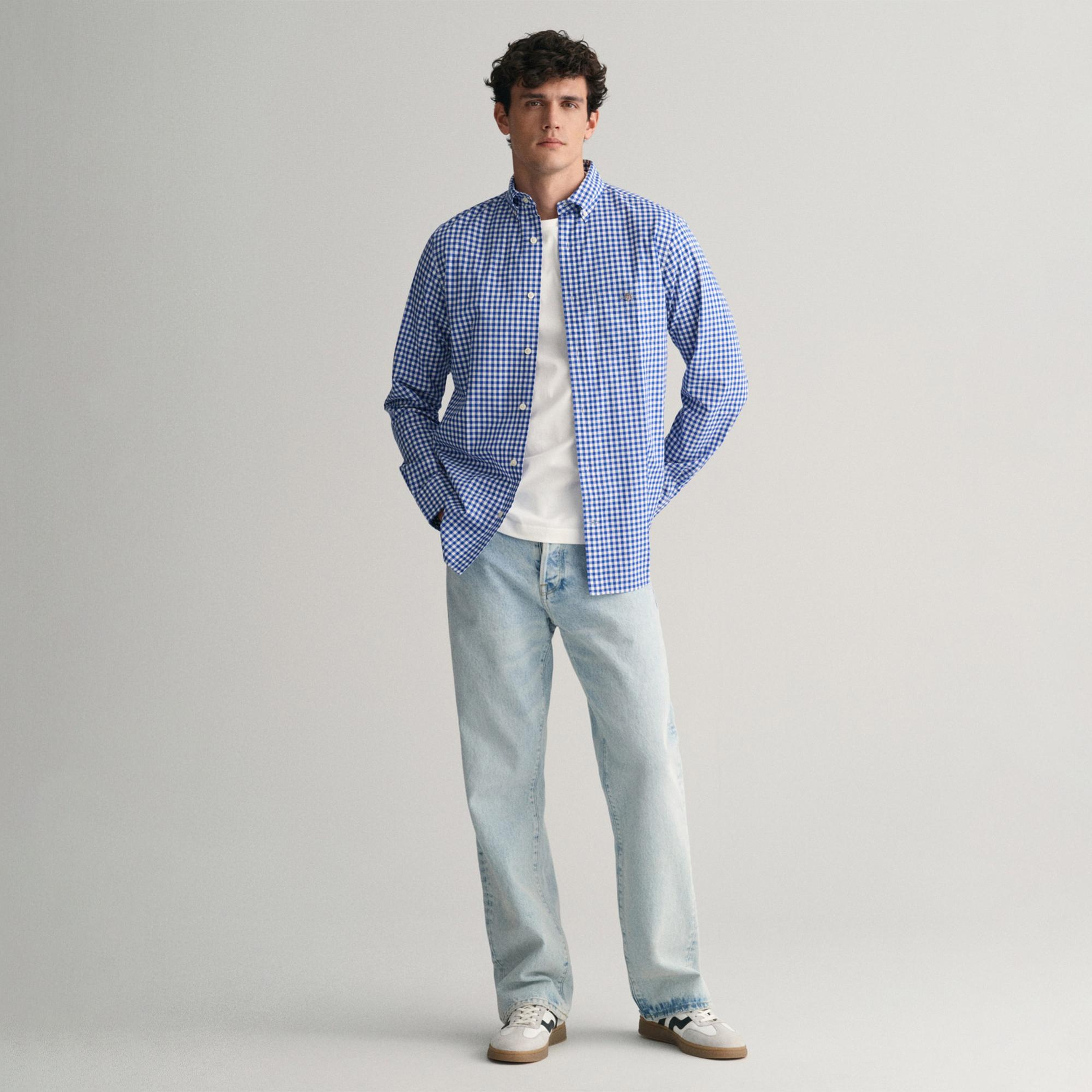 GANT Erkek Mavi Regular Fit Düğmeli Yaka Kareli Gömlek