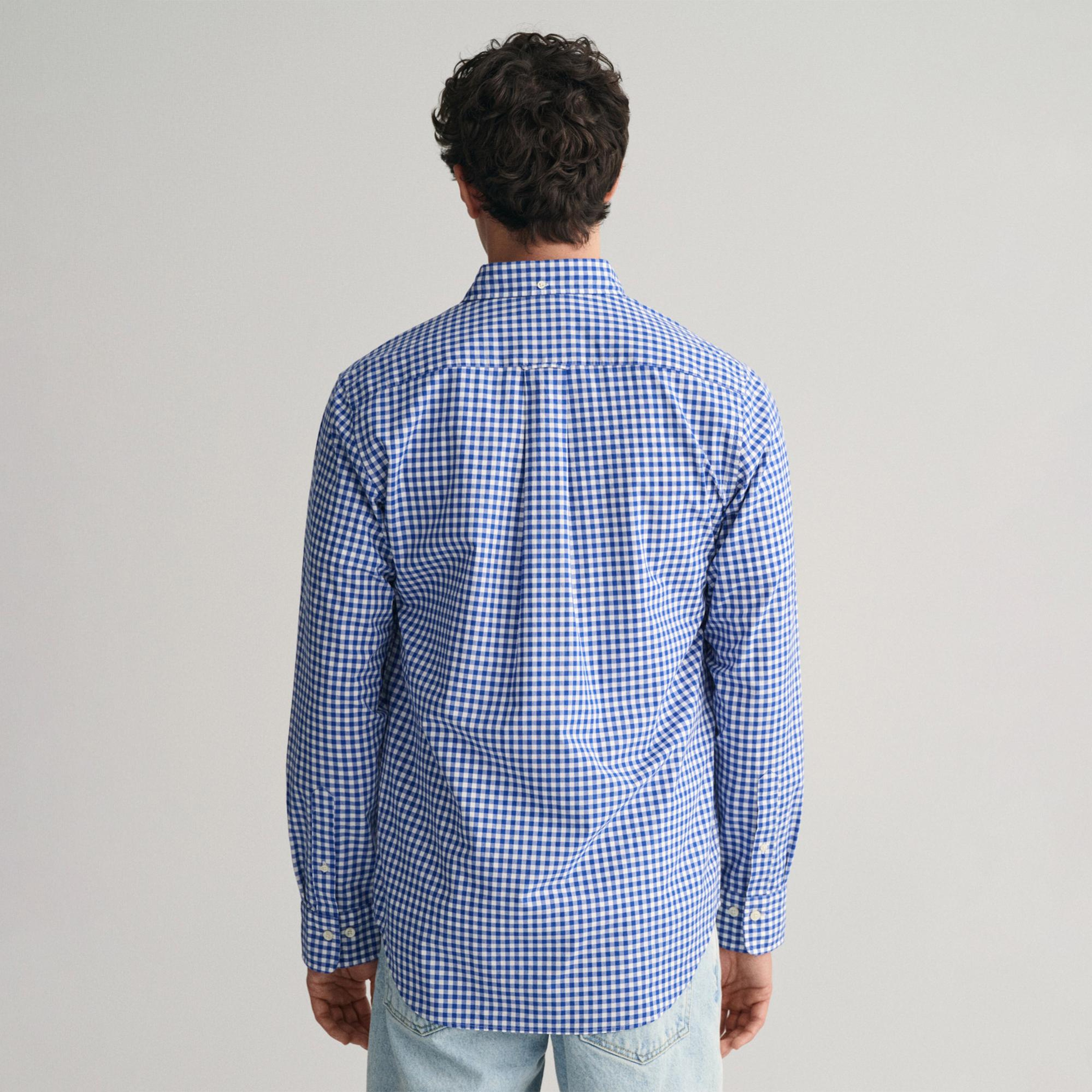 GANT Erkek Mavi Regular Fit Düğmeli Yaka Kareli Gömlek