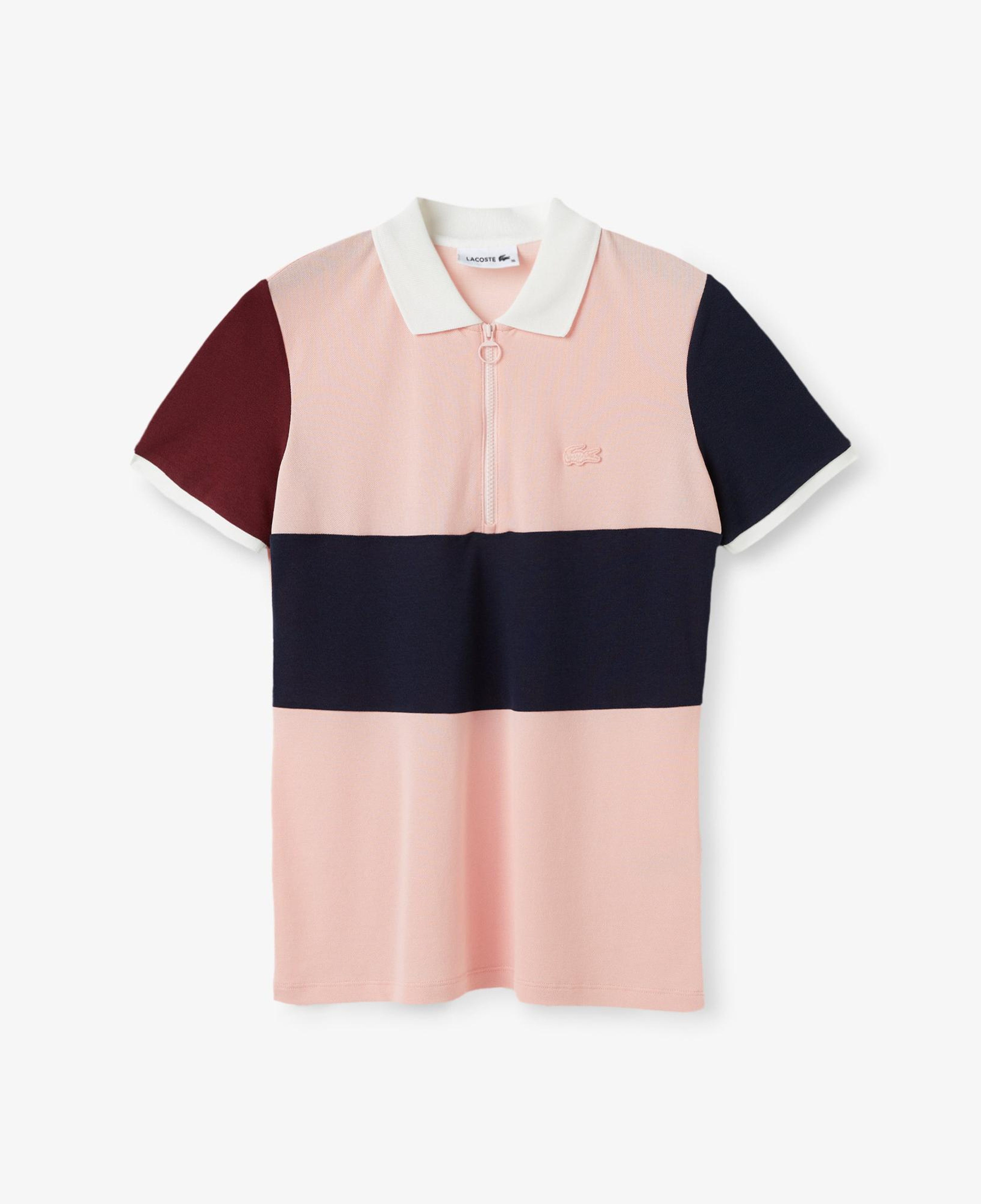 Kadın Loose Fit Yarım Fermuarlı Renk Bloklu Pembe Polo