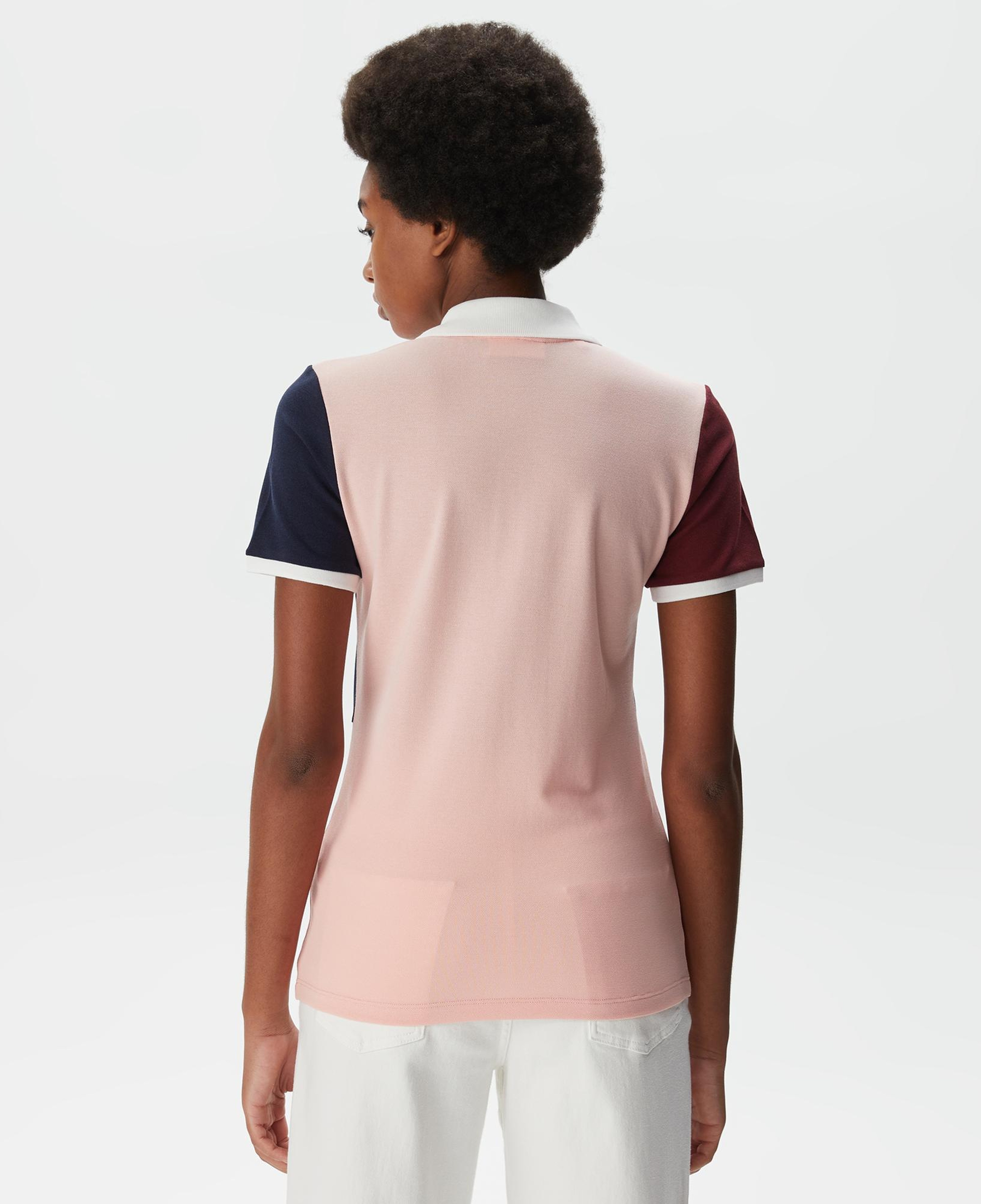 Kadın Loose Fit Yarım Fermuarlı Renk Bloklu Pembe Polo