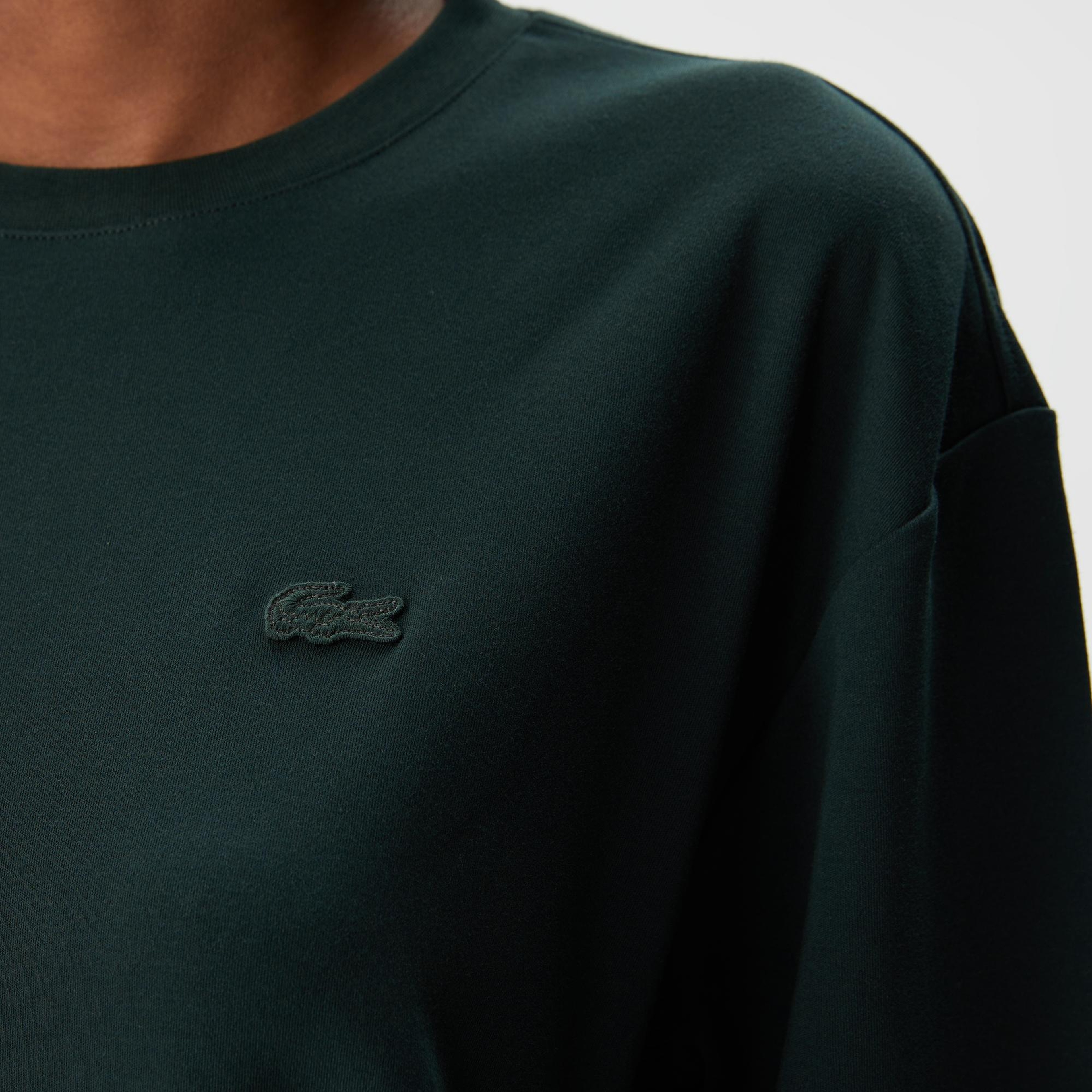 Kadın Relaxed Fit Bisiklet Yaka Koyu Yeşil T-Shirt