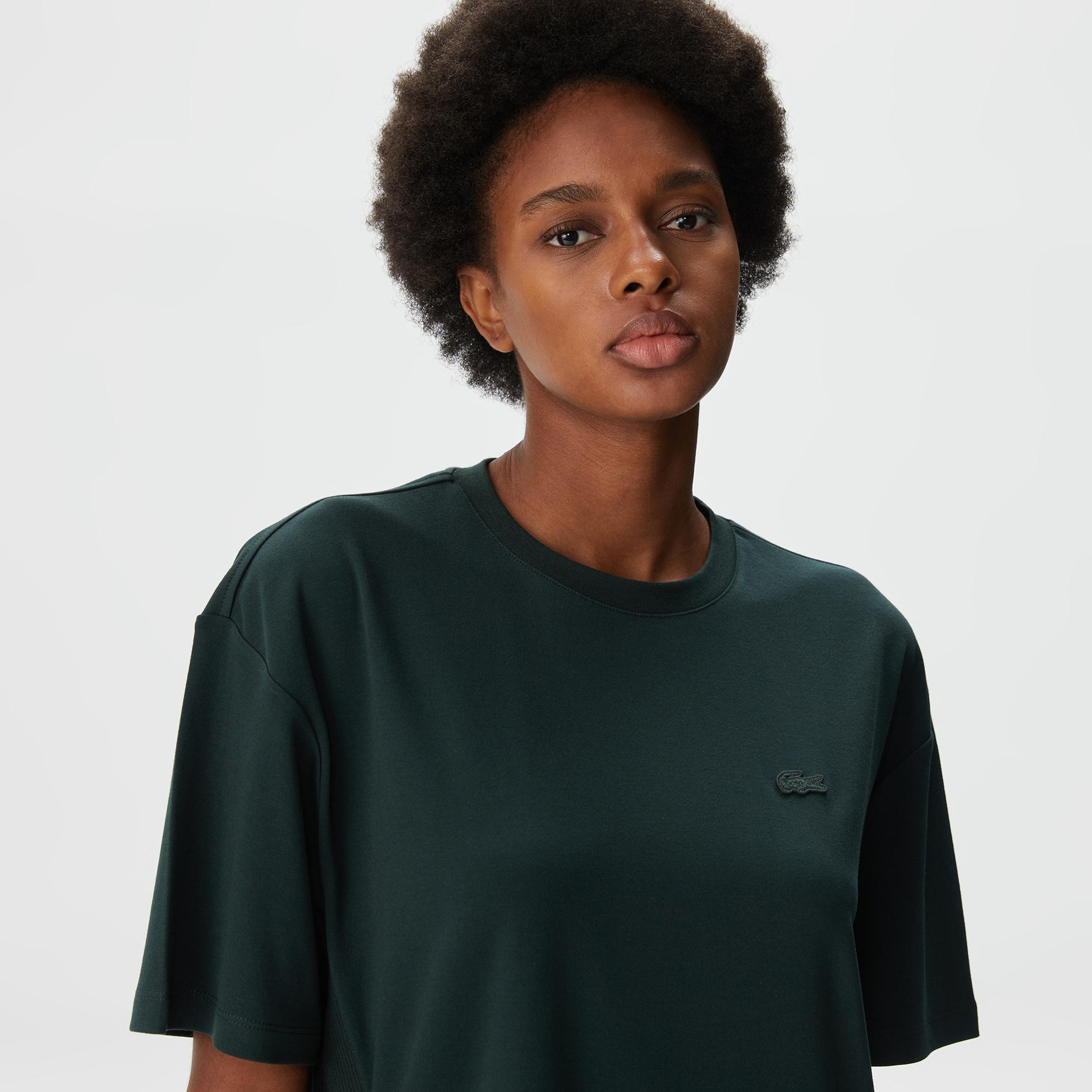Kadın Relaxed Fit Bisiklet Yaka Koyu Yeşil T-Shirt