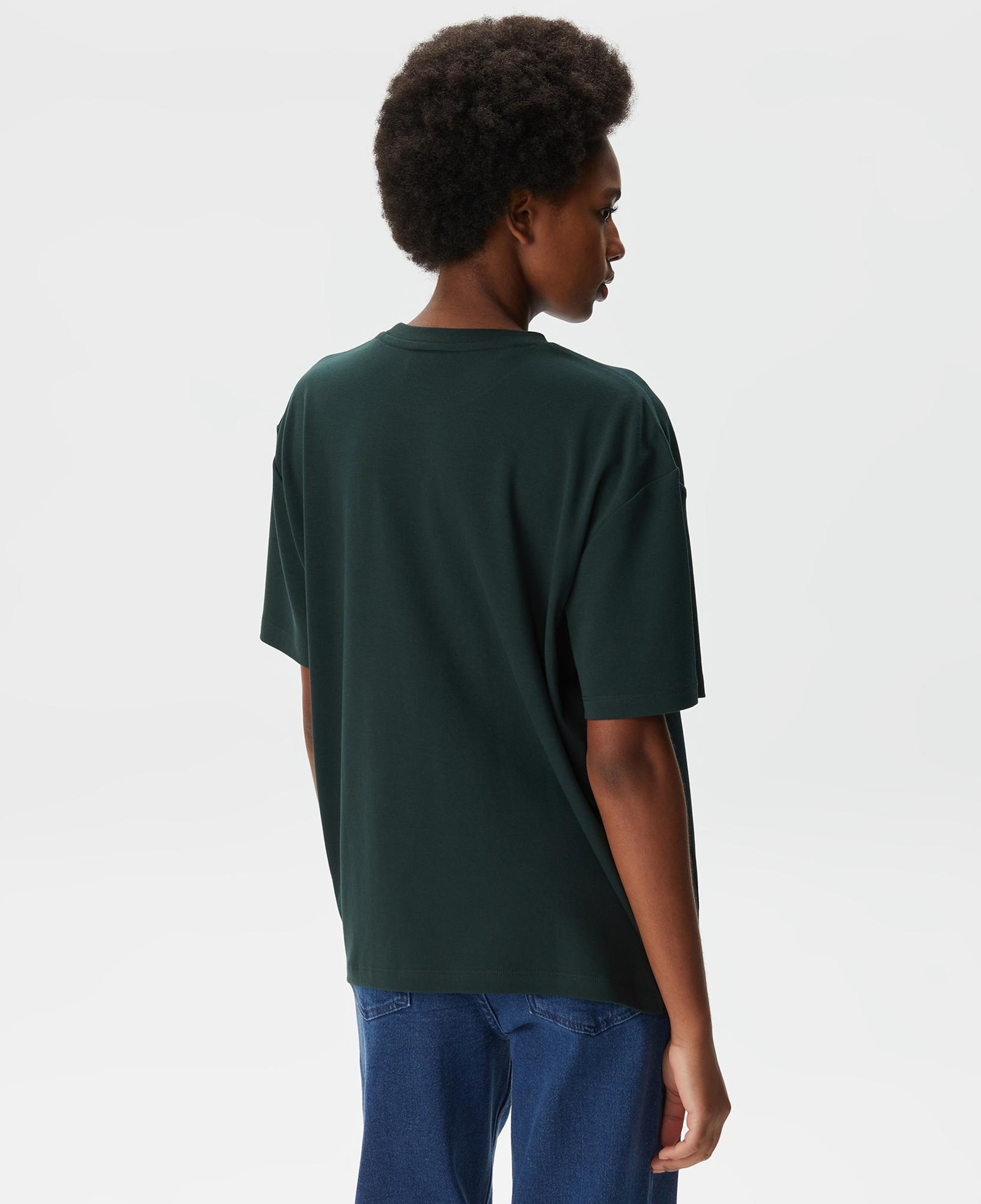 Kadın Relaxed Fit Bisiklet Yaka Koyu Yeşil T-Shirt