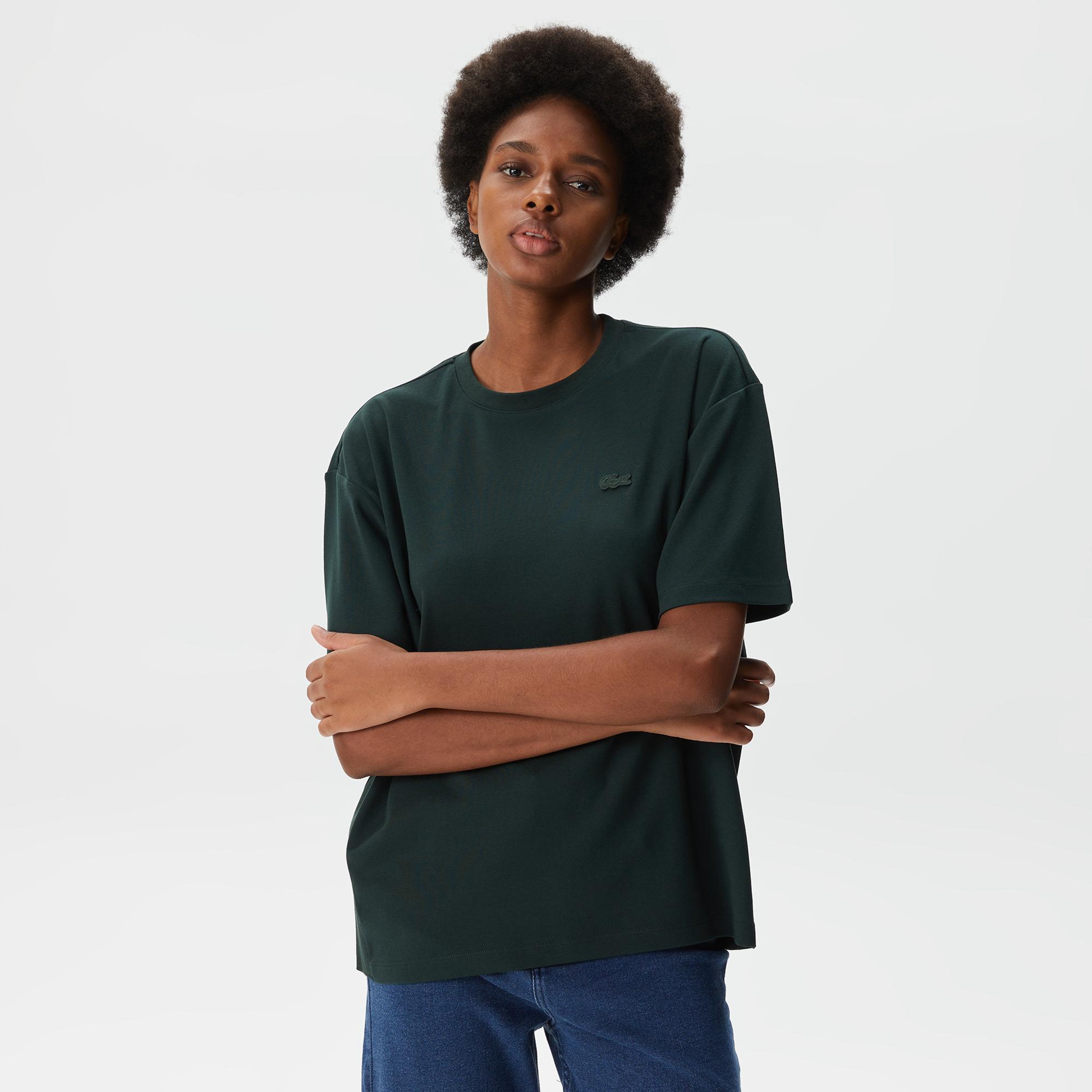 Kadın Relaxed Fit Bisiklet Yaka Koyu Yeşil T-Shirt