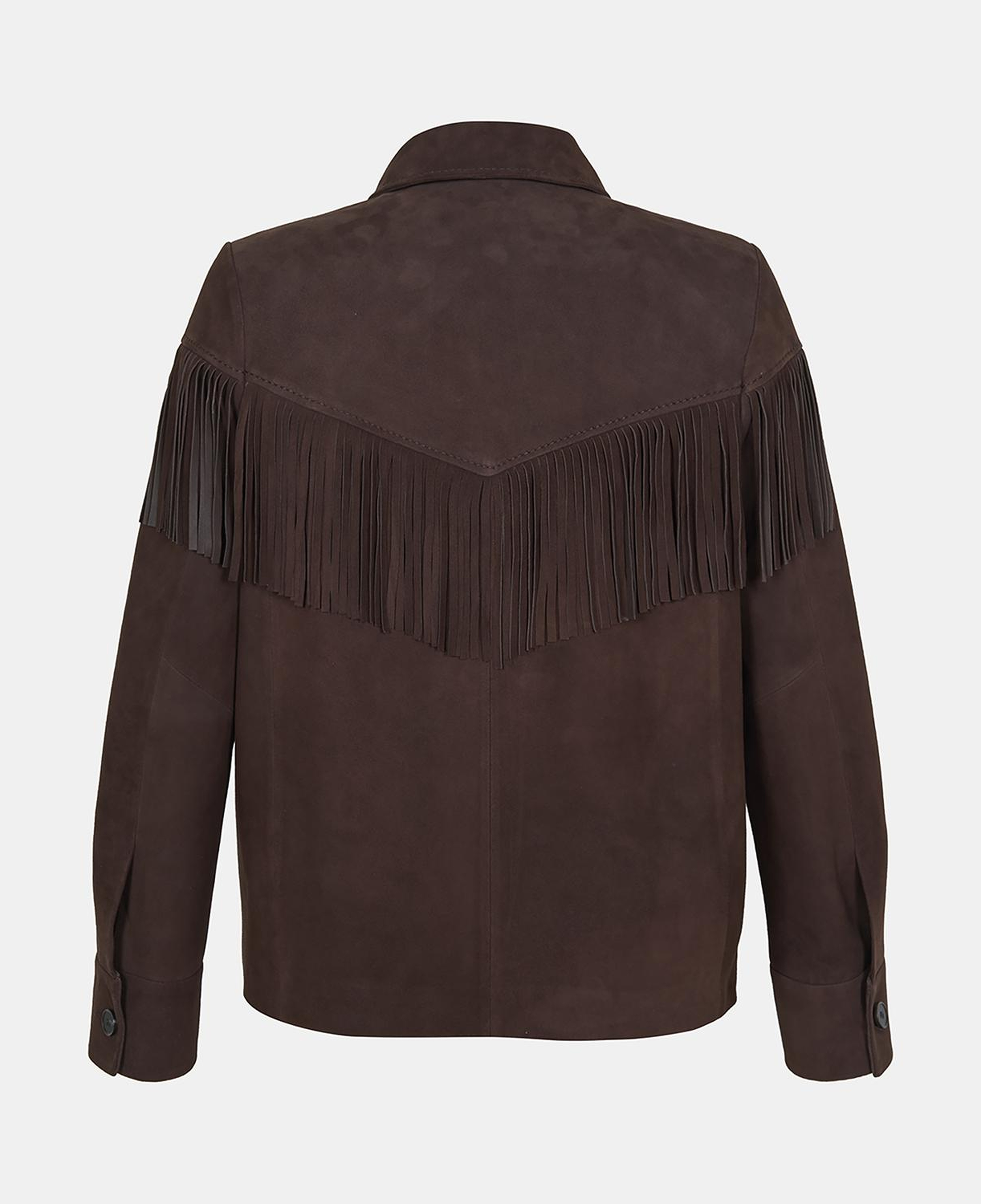 Kadın Koyu Kahve Gömlek Yakalı Püskül Detaylı Süet Ceket