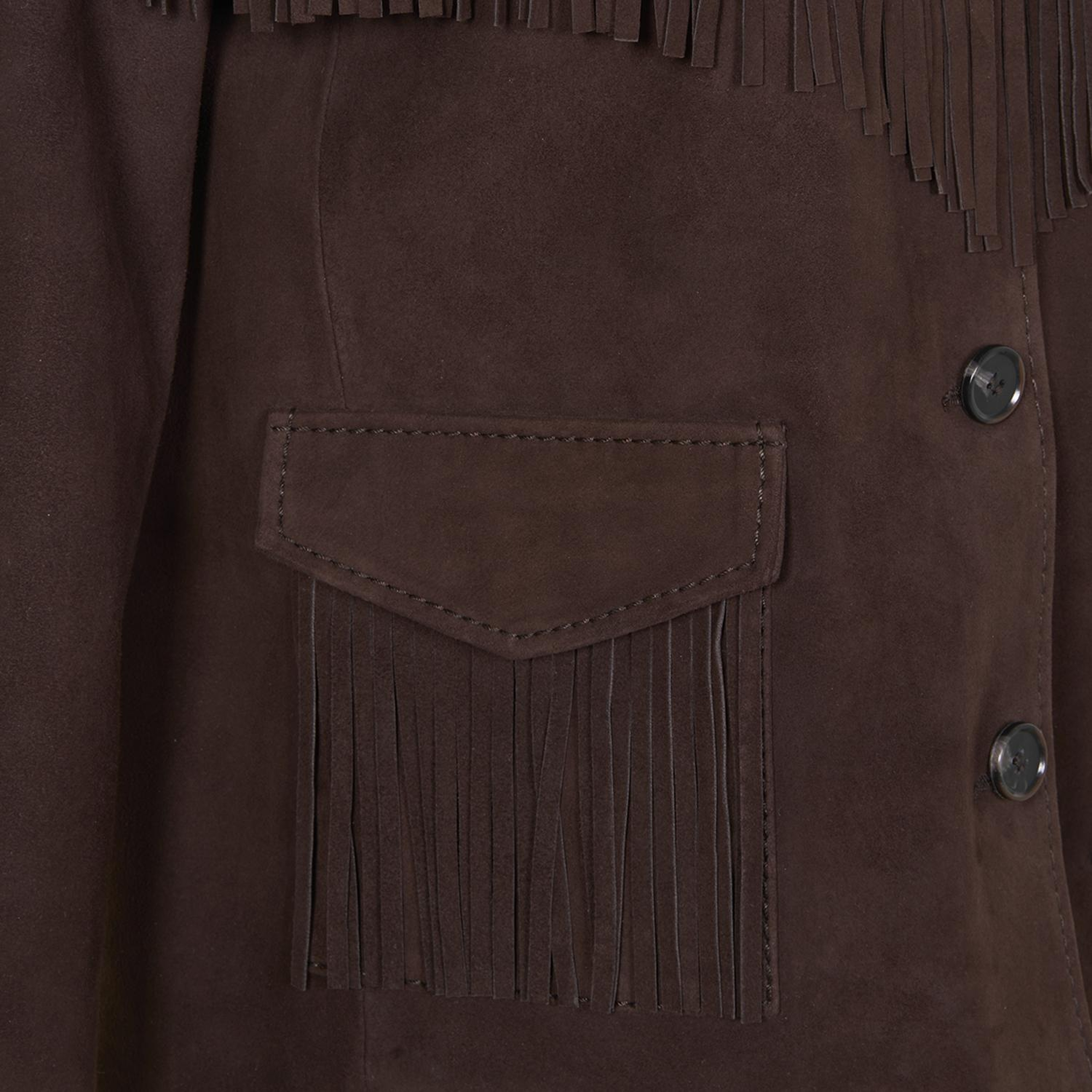 Kadın Koyu Kahve Gömlek Yakalı Püskül Detaylı Süet Ceket