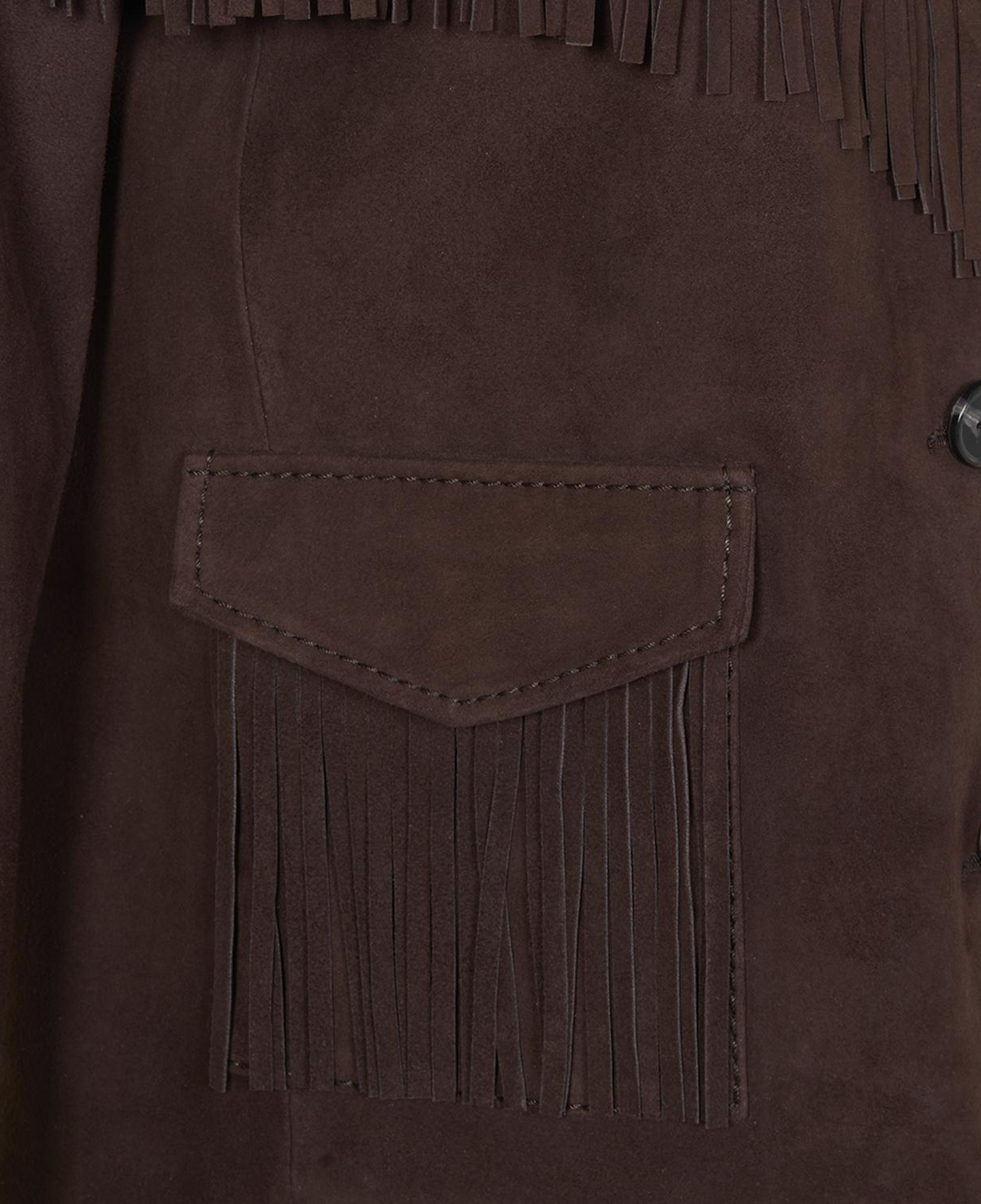 Kadın Koyu Kahve Gömlek Yakalı Püskül Detaylı Süet Ceket