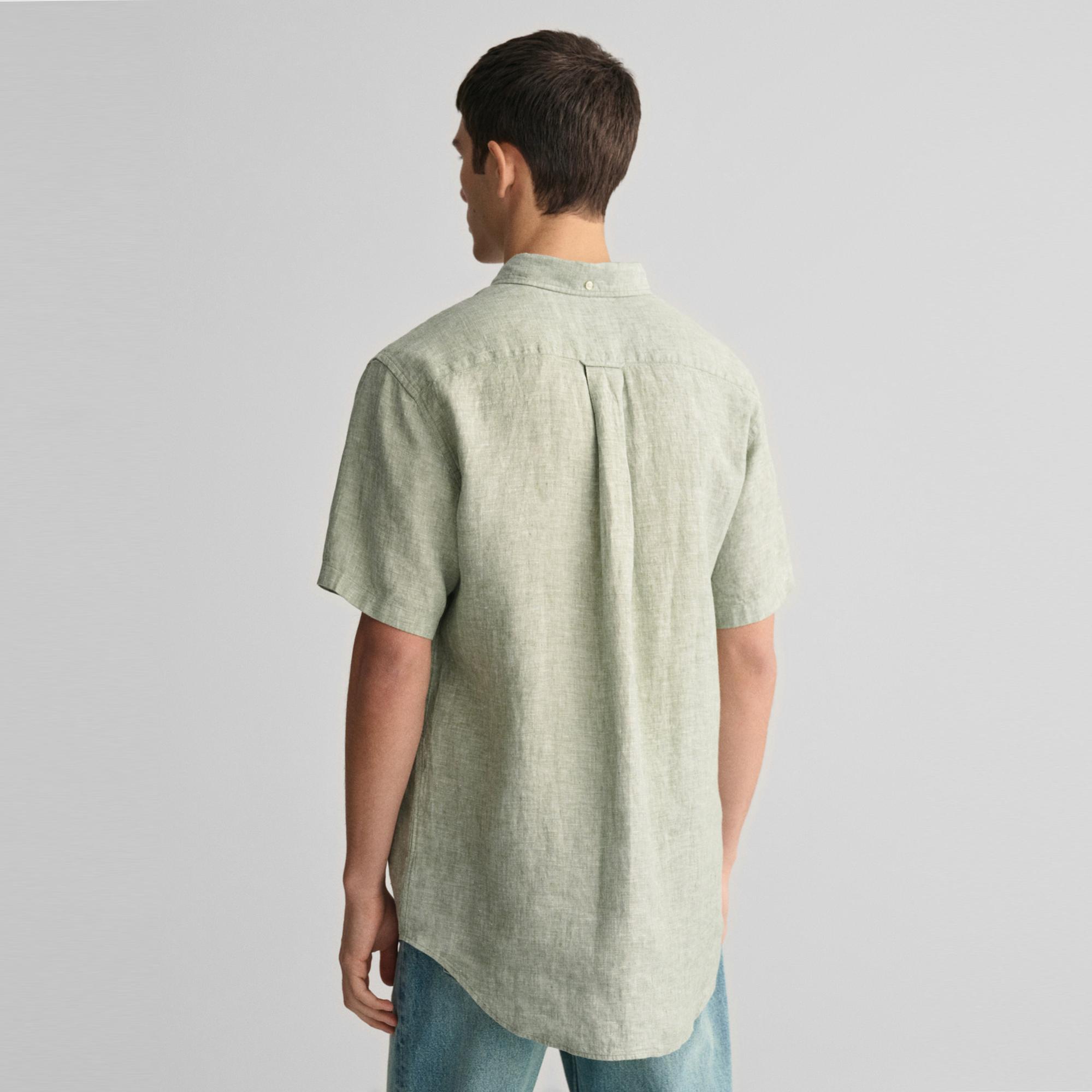 GANT Erkek Yeşil Regular Fit Düğmeli Yaka Keten Gömlek