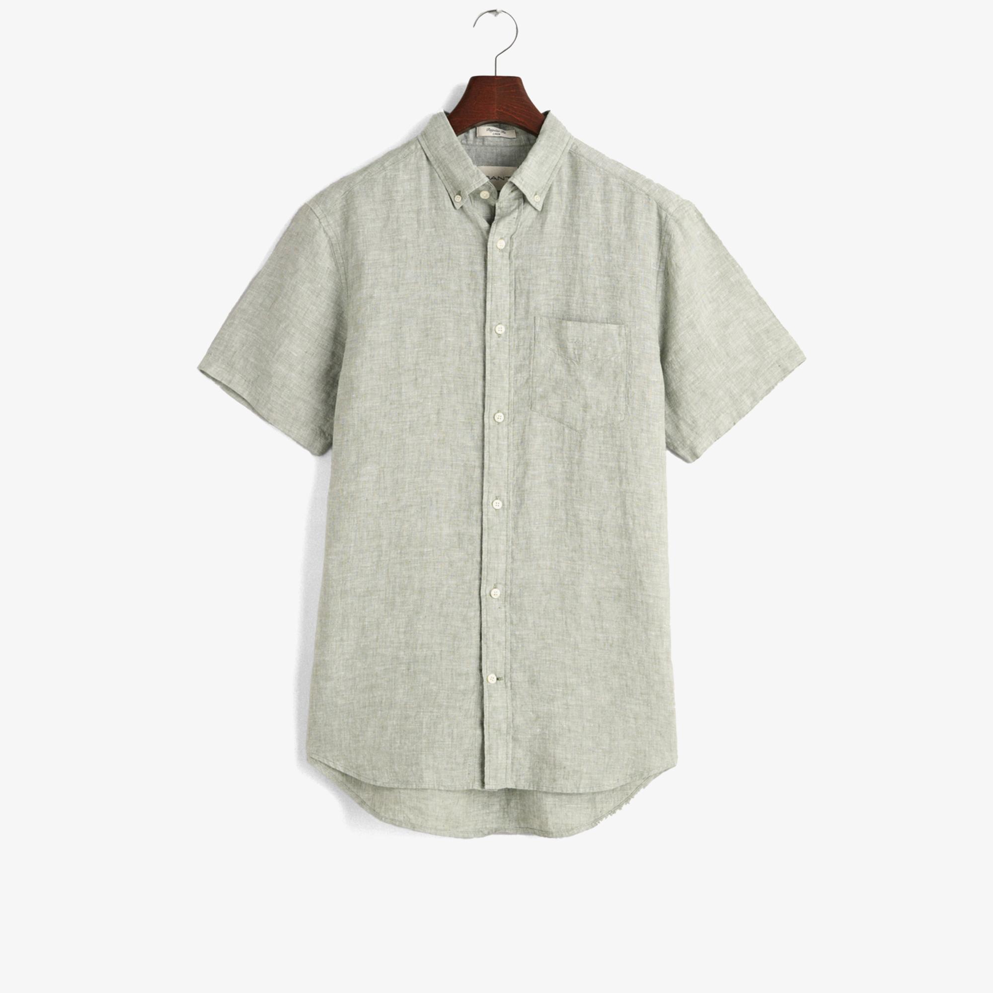 GANT Erkek Yeşil Regular Fit Düğmeli Yaka Keten Gömlek