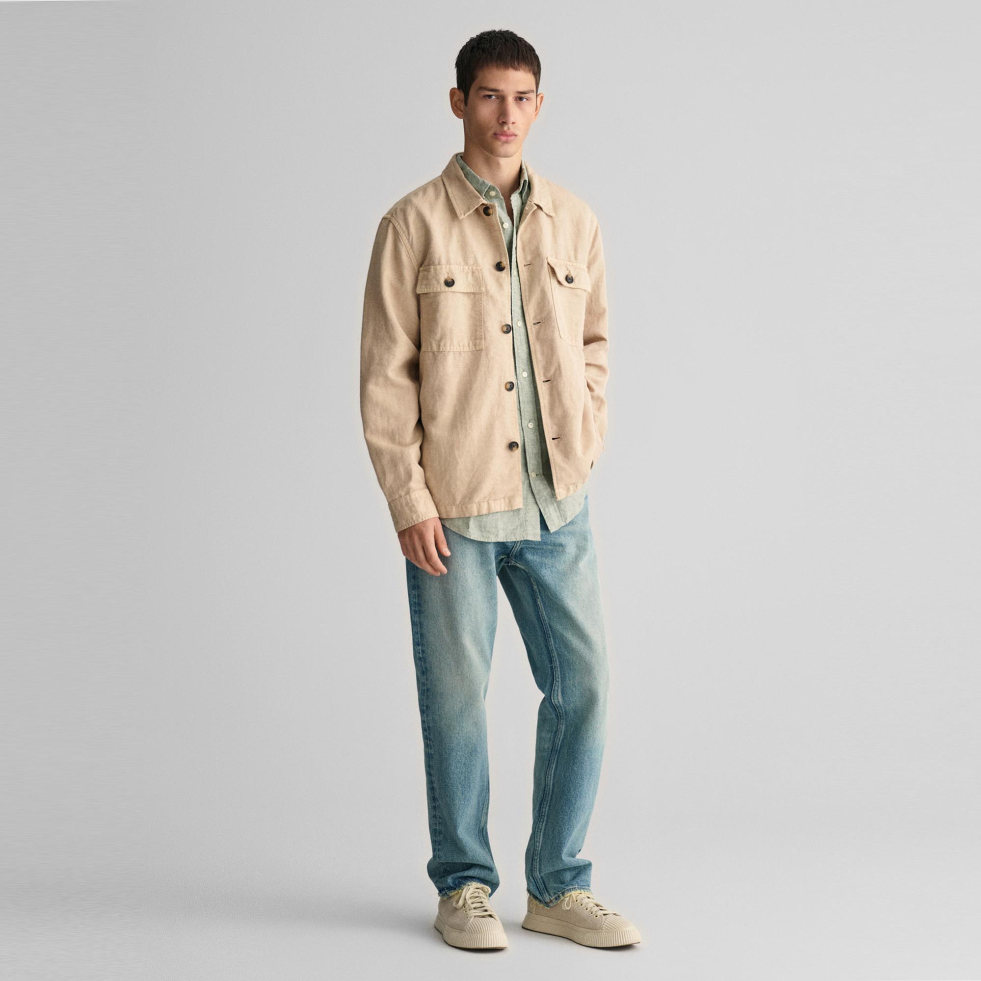 GANT Erkek Yeşil Regular Fit Düğmeli Yaka Keten Gömlek