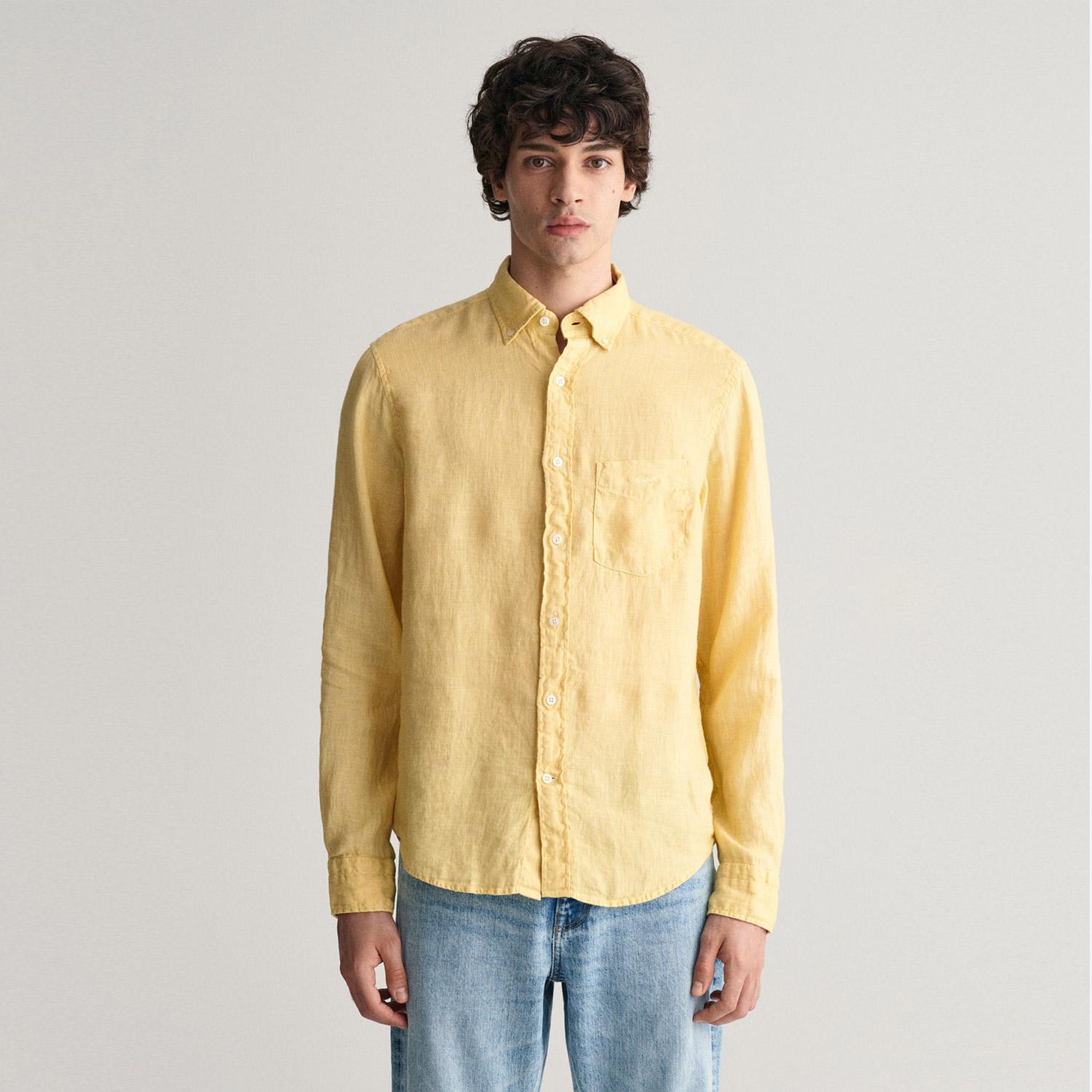 GANT Erkek Sarı Regular Fit Düğmeli Yaka Keten Gömlek