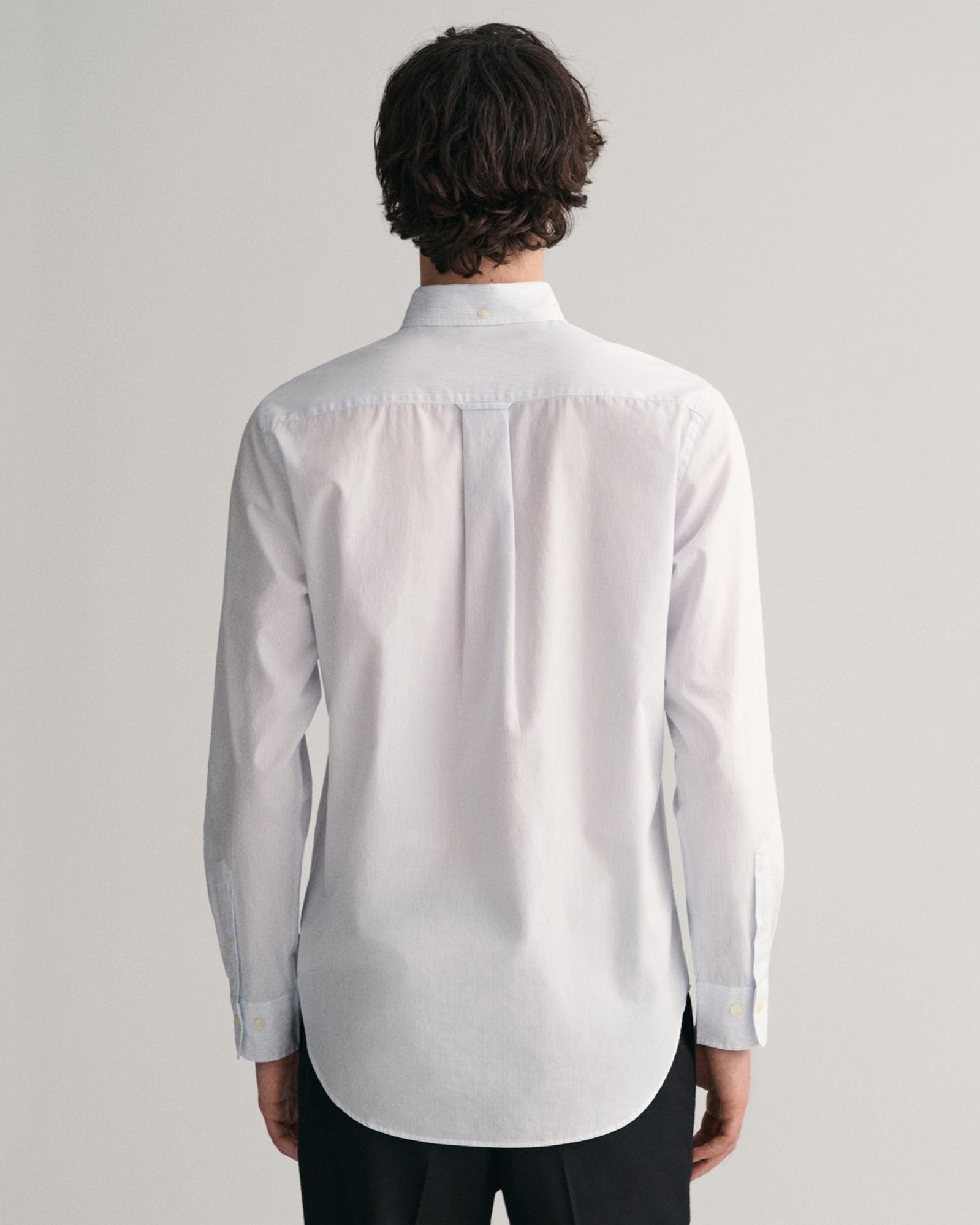 GANT Erkek Mavi Regular Fit Çizgili Düğmeli Yaka Gömlek