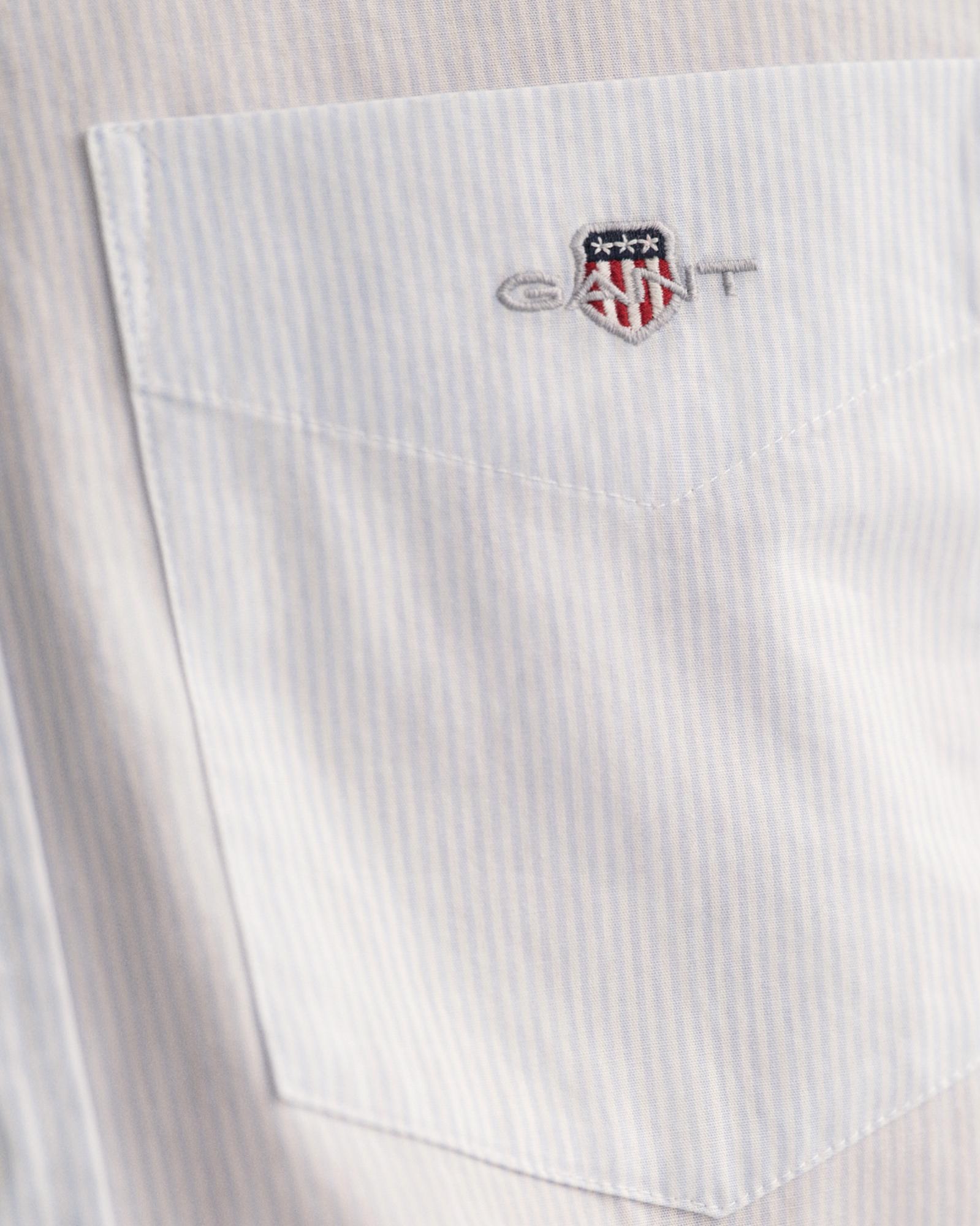 GANT Erkek Mavi Regular Fit Çizgili Düğmeli Yaka Gömlek