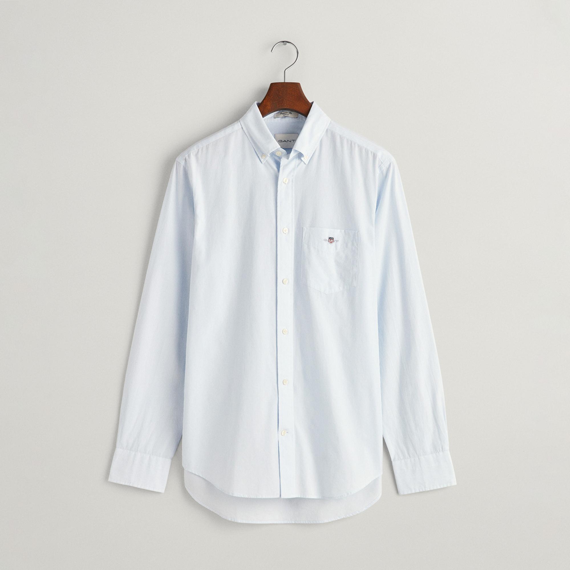 GANT Erkek Mavi Regular Fit Çizgili Düğmeli Yaka Gömlek