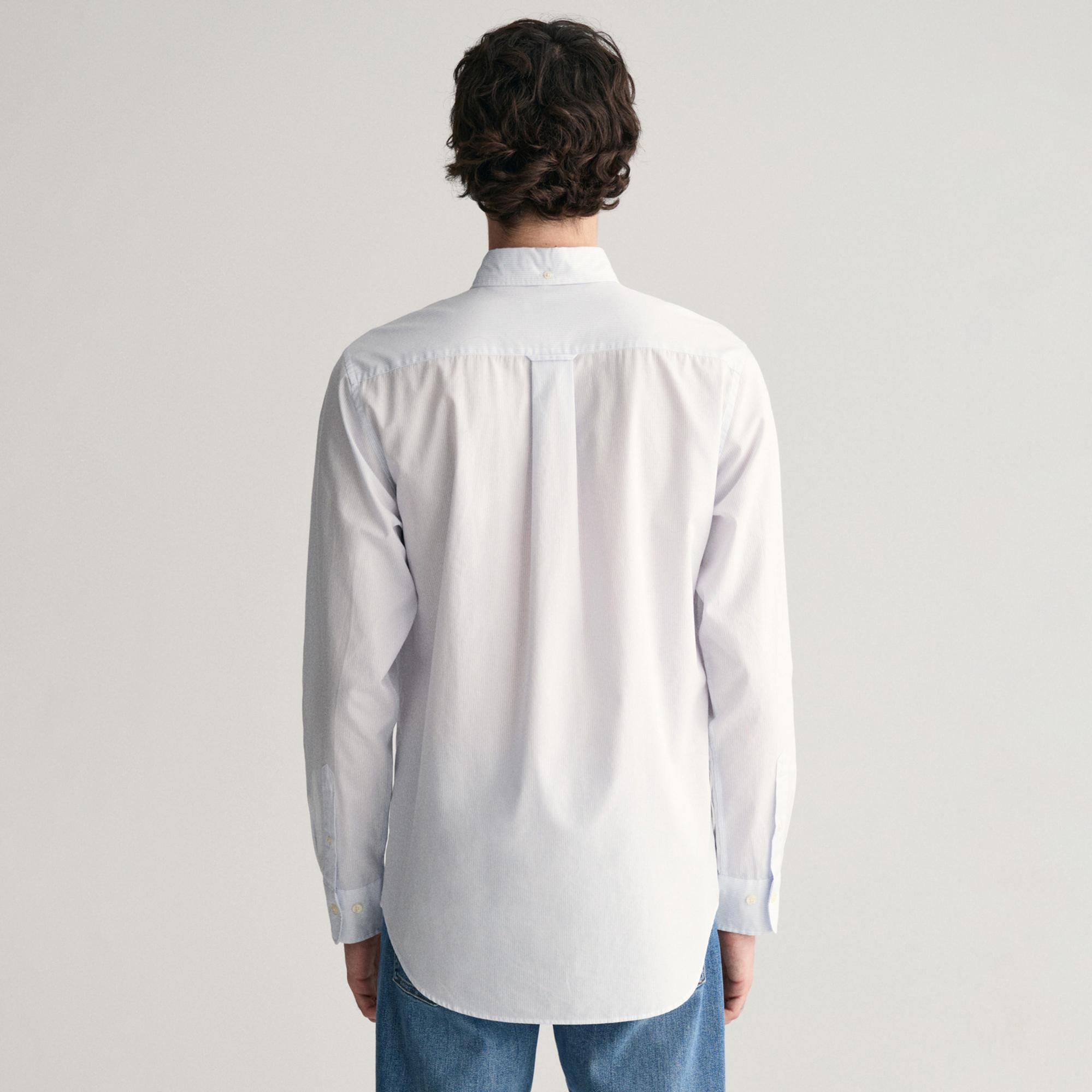 GANT Erkek Mavi Regular Fit Çizgili Düğmeli Yaka Gömlek